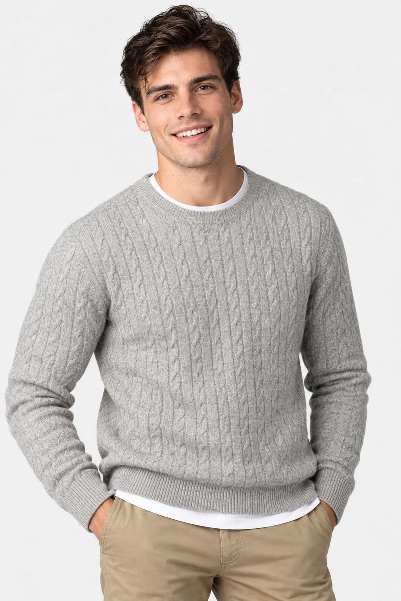 CABLE CREW NECK SWEATER MEDIUM GREY MELANGE 1