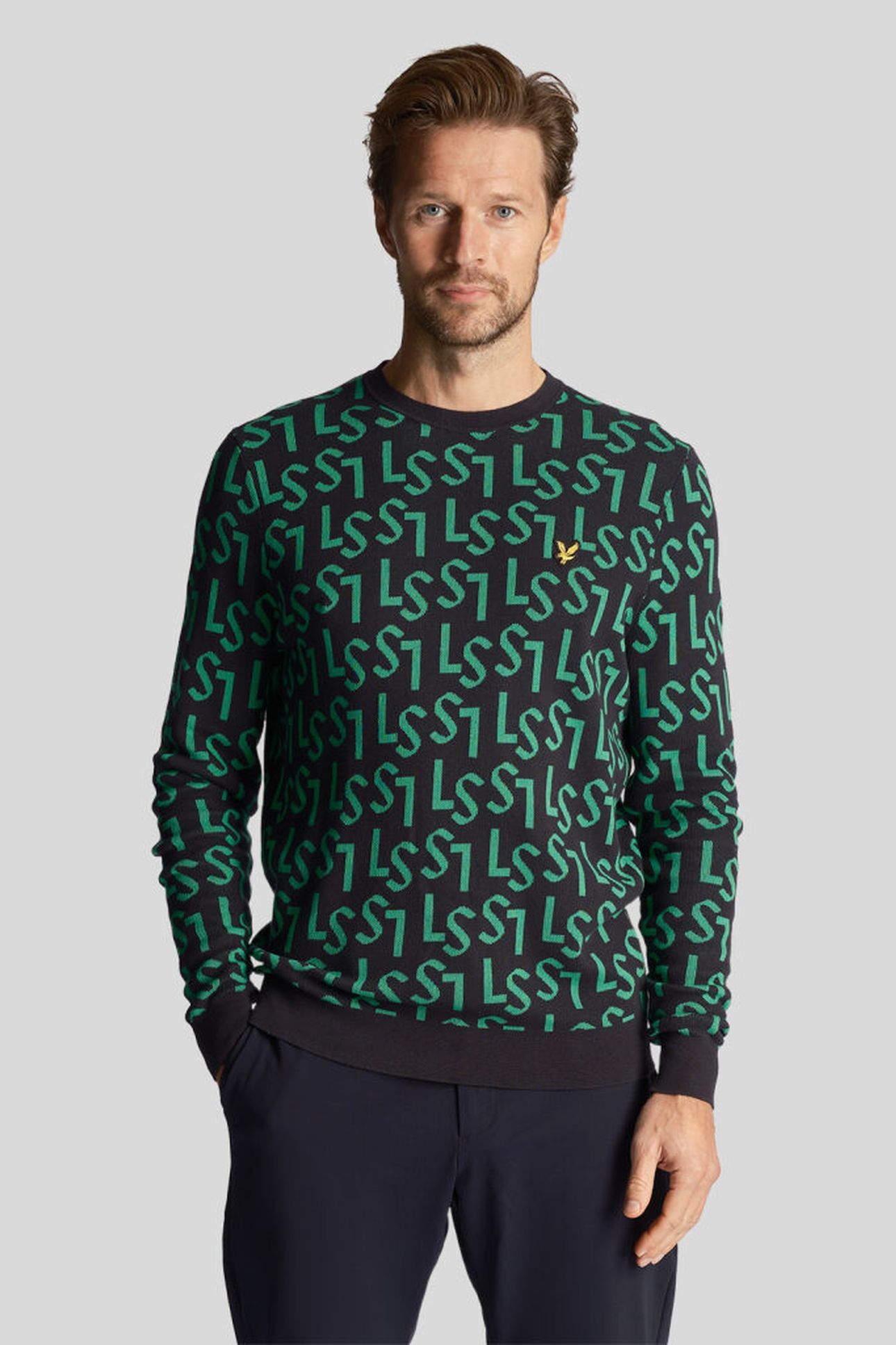 MONOGRAM KNITTED CREW NECK DARK NAVY 1