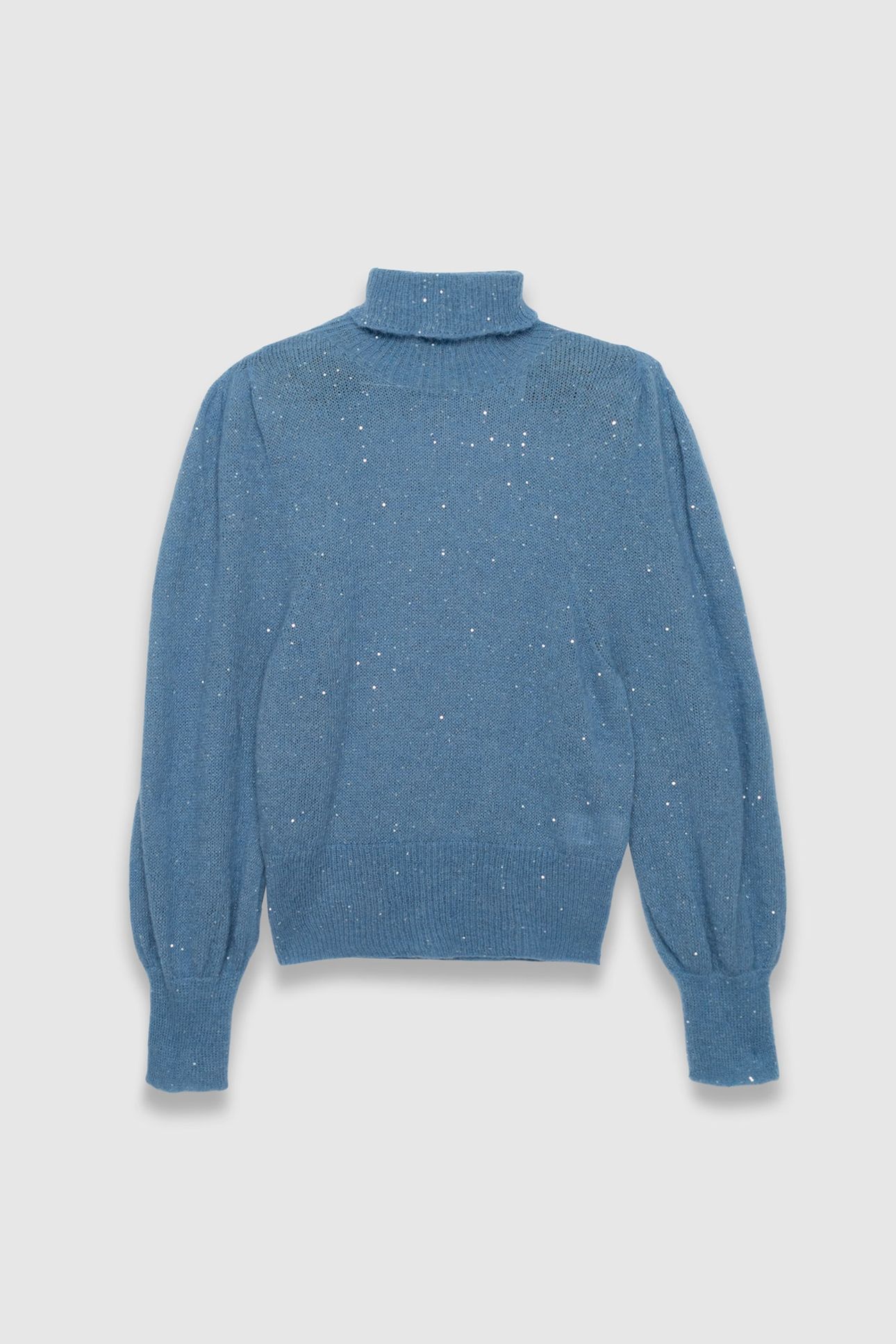 BLUE BALLOON-SLEEVE ROLL-NECK SWEATER, SEQUINS 4