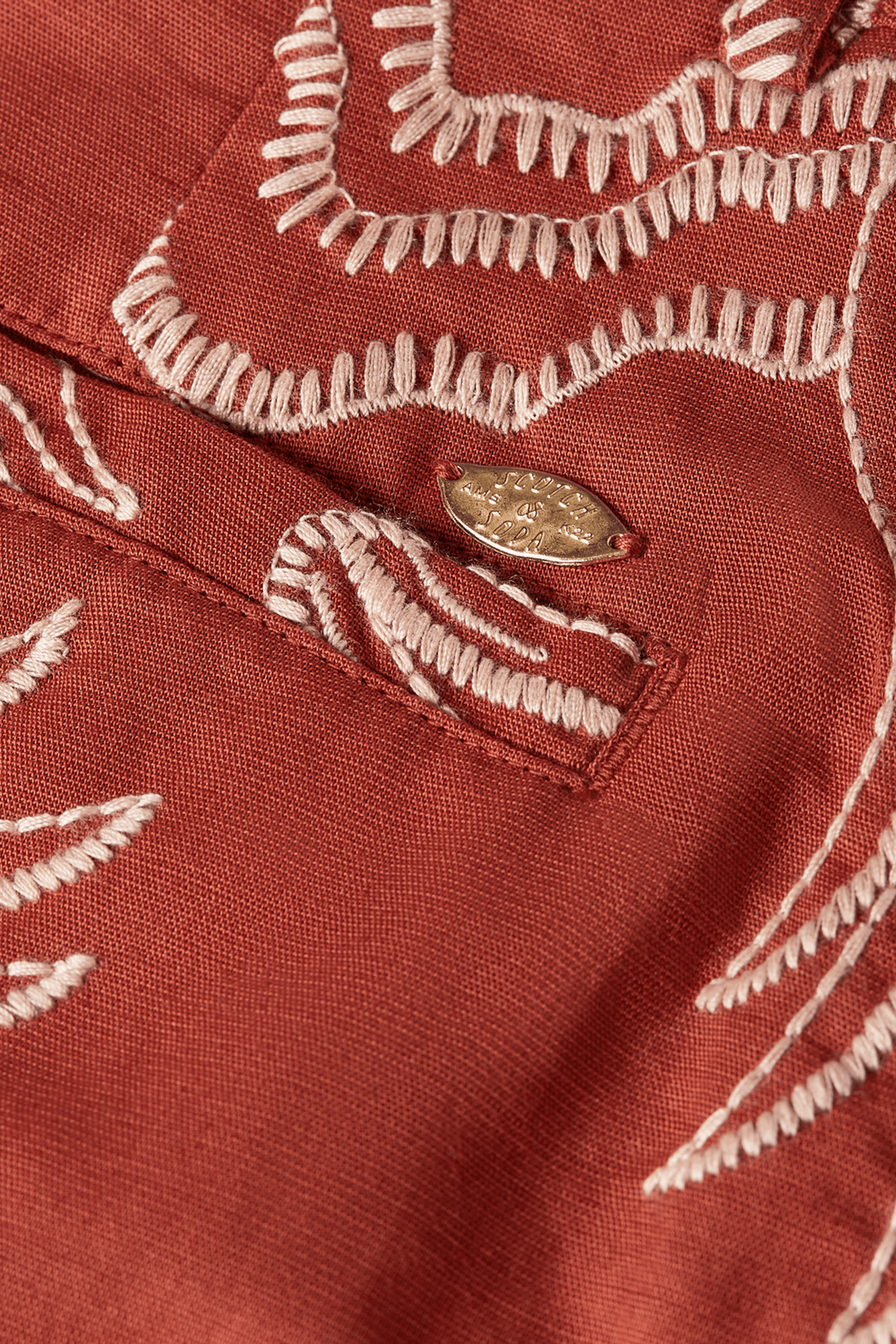 EMBROIDERED LINEN BLEND SHORTS BURNT HENNA 7