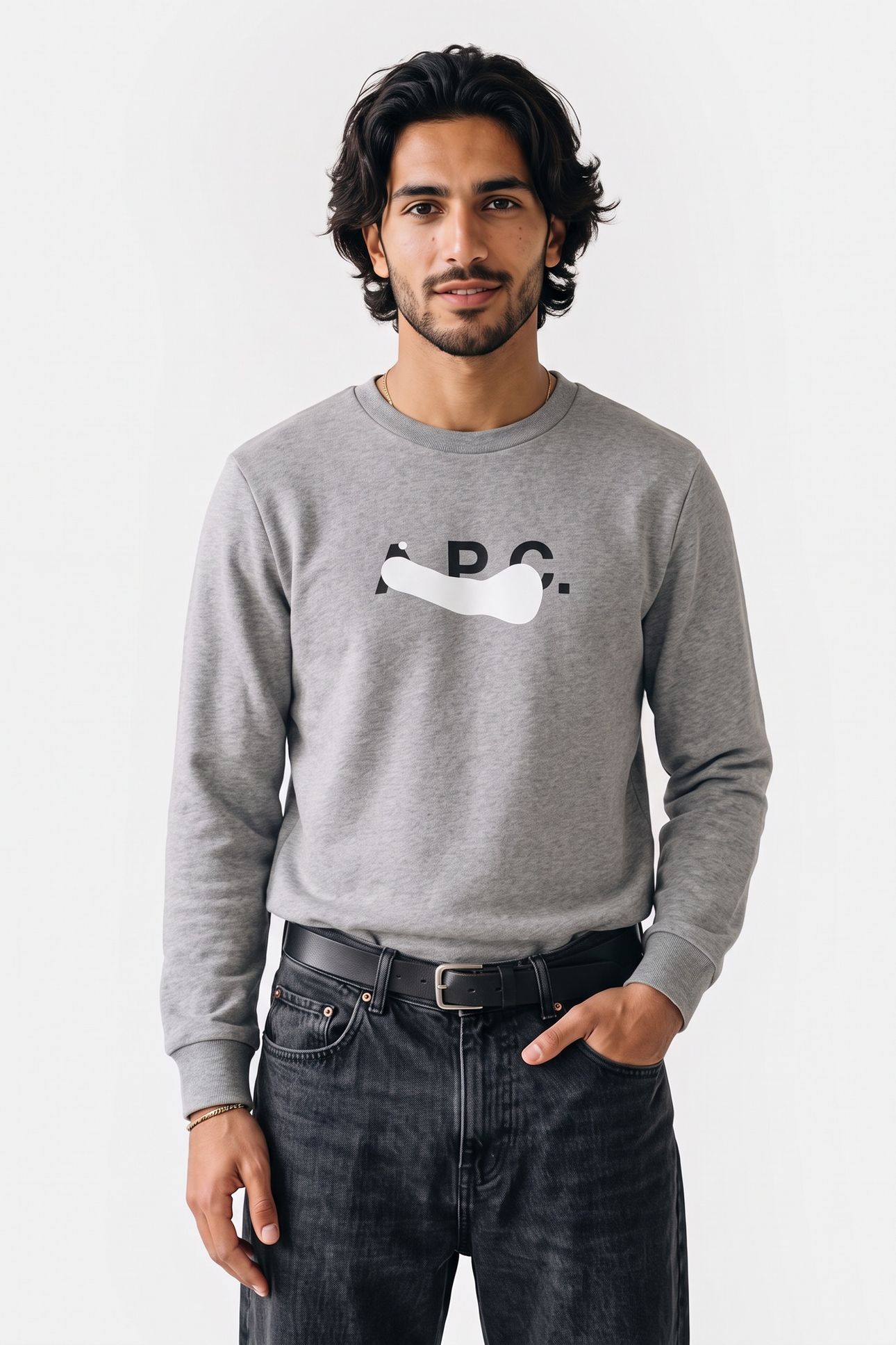UNISEX SWEATSHIRT LONG SLEEVE STAIN WHITE HEATHERED GREY 1