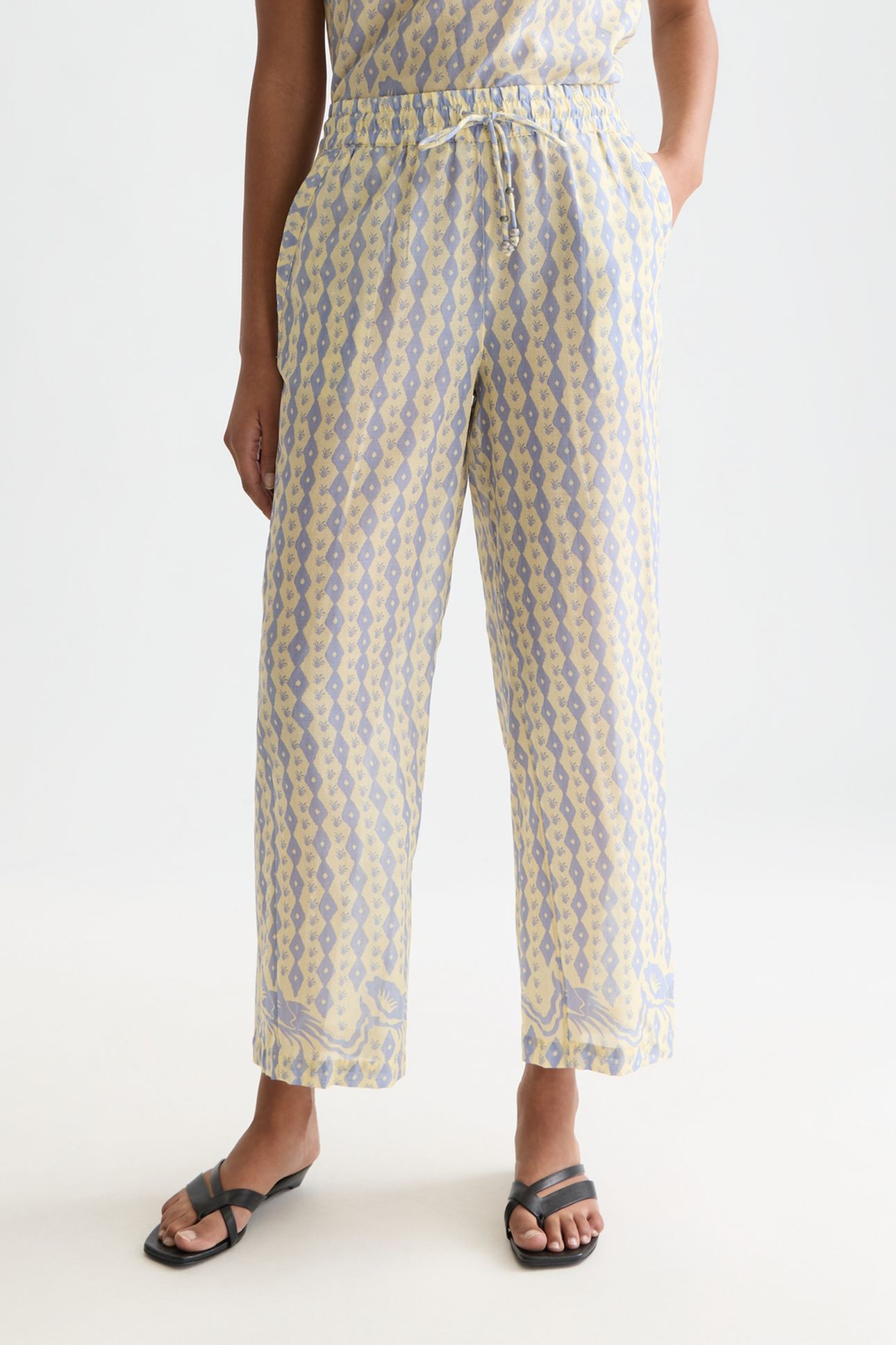 GIA - ALL OVER PRINTED COTTON VOILE PANTS CACTUS STRIPE PLAC 1