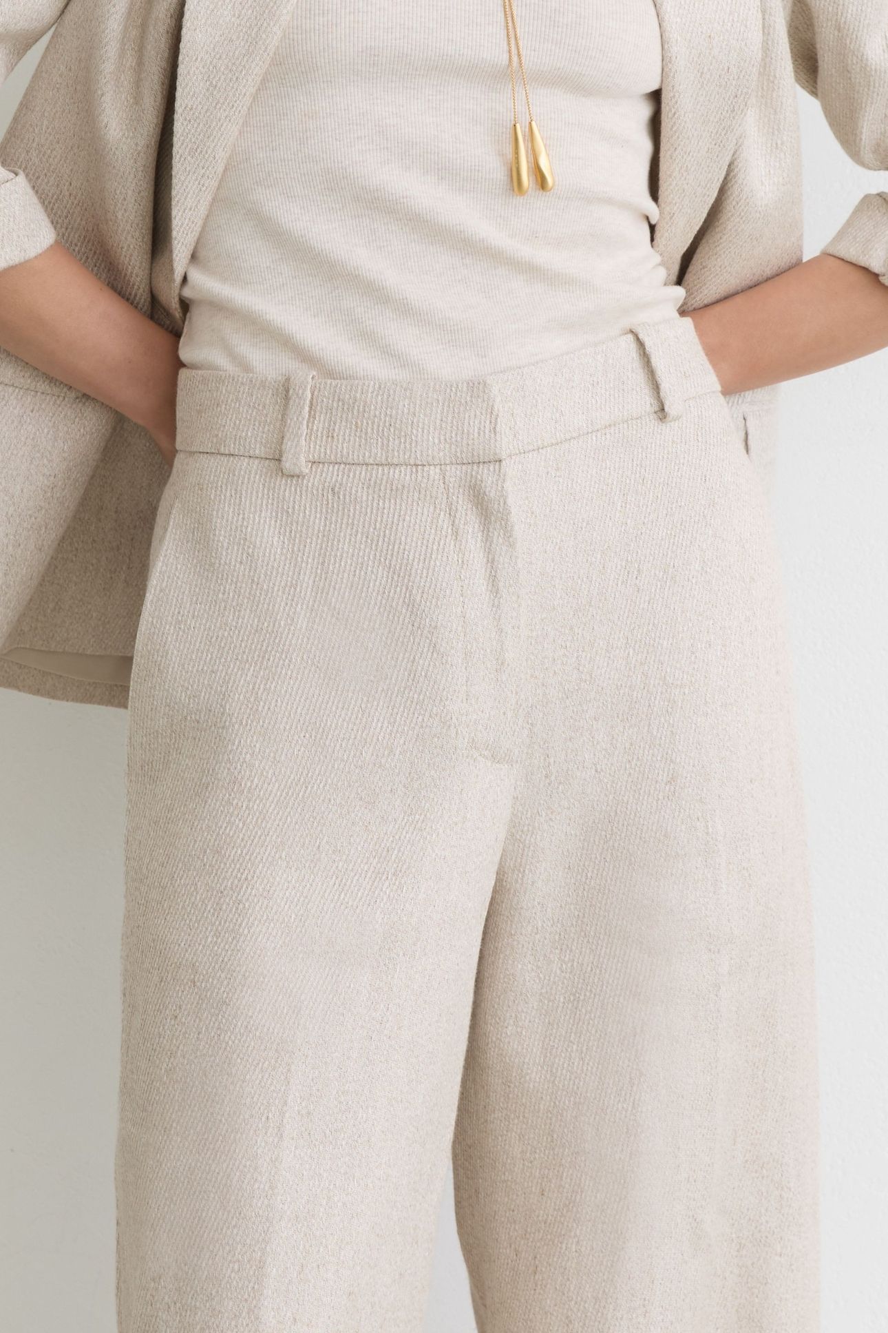 TEXTURED WIDE LEG LINEN BLEND TROUSER NEUTRAL 6