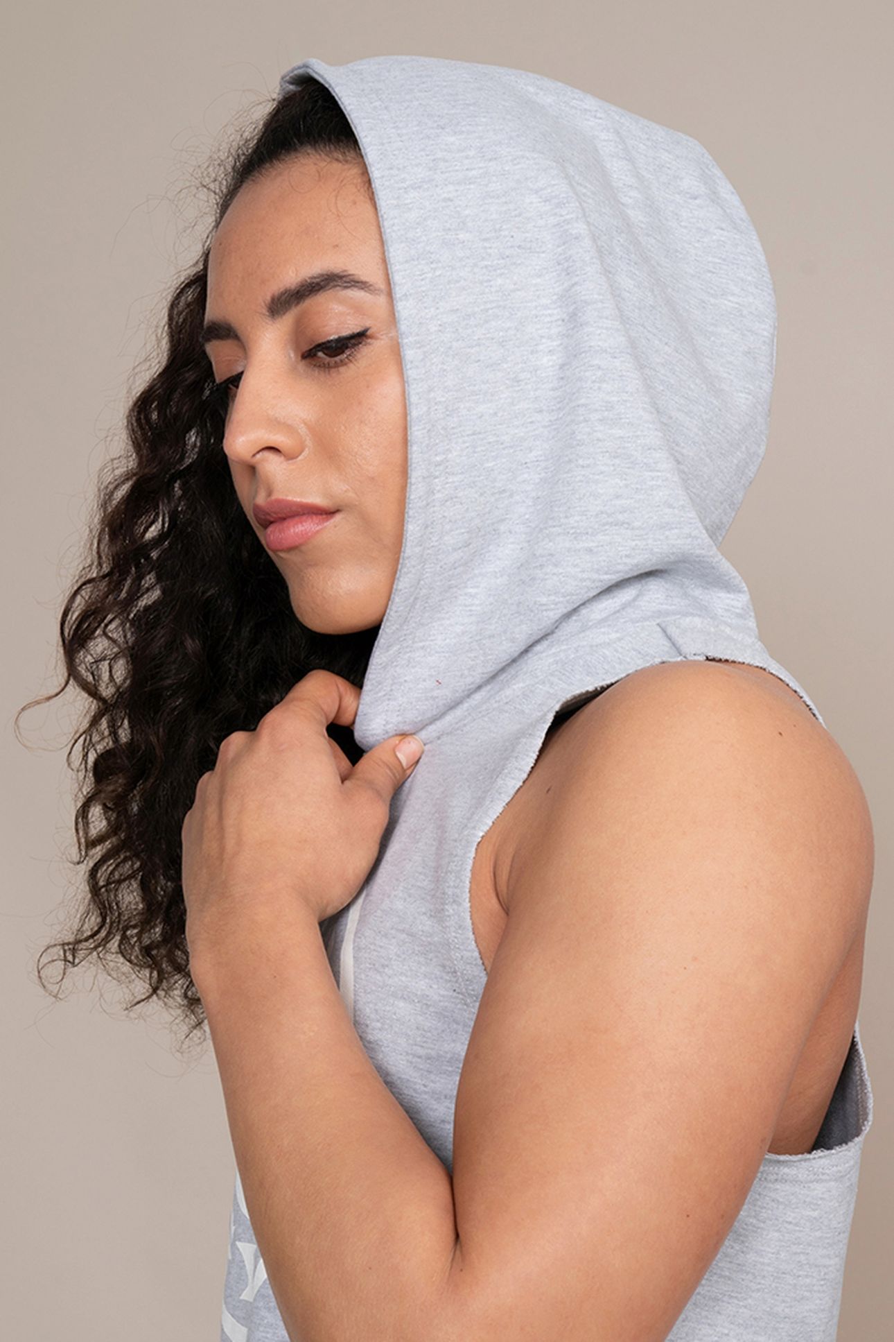 LADIES HOODED TANK GREY 4