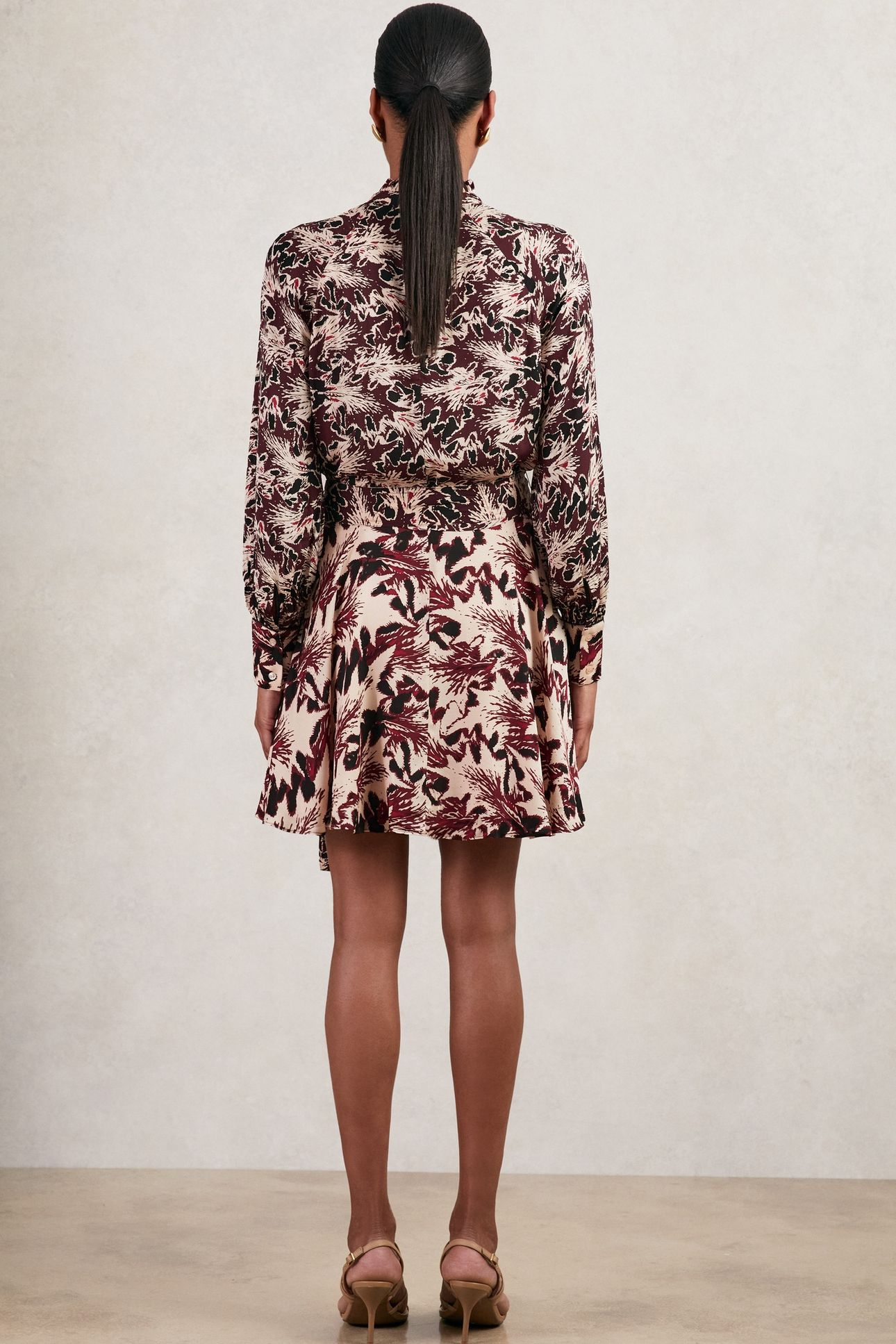 PRINTED FLIPPY DRESS BURGUNDY/CREAM 3