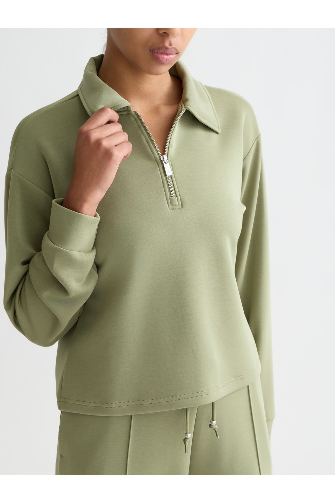 ZIP THROUGH TENCEL SWEATSHIRT OIL GREEN 6