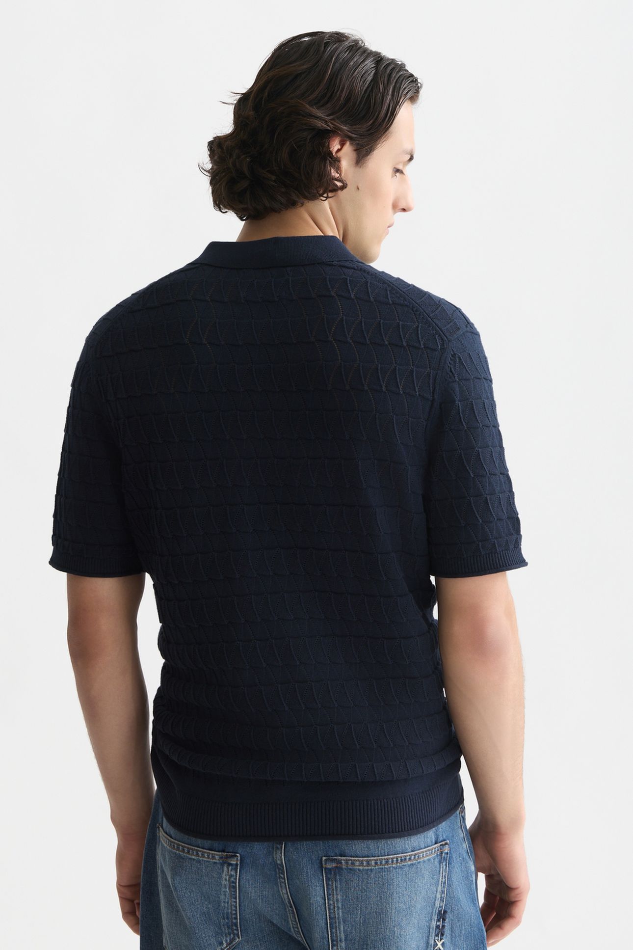 POINTELLE KNITTED REGULAR FIT POLO NAVY 2