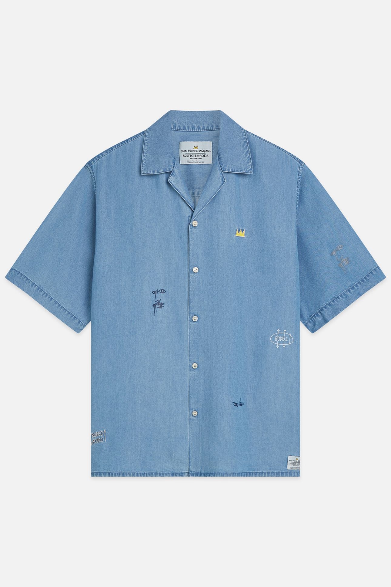 BASQUIAT INDIGO TENCEL RELAXEDFIT SHORTSLEEVED SHIRT NAVY 1