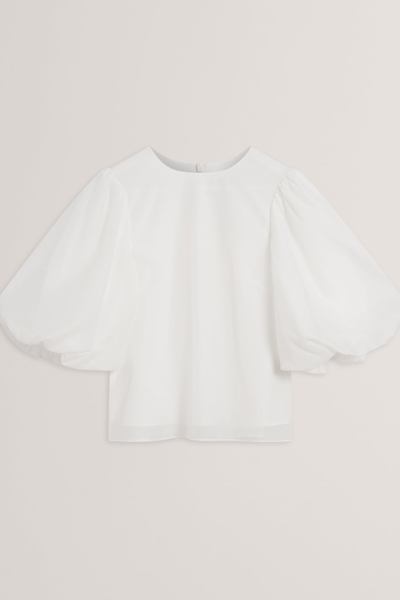 ORGANZA CREW NECK TOP WITH BALLOON SLEEVE IVORY 3