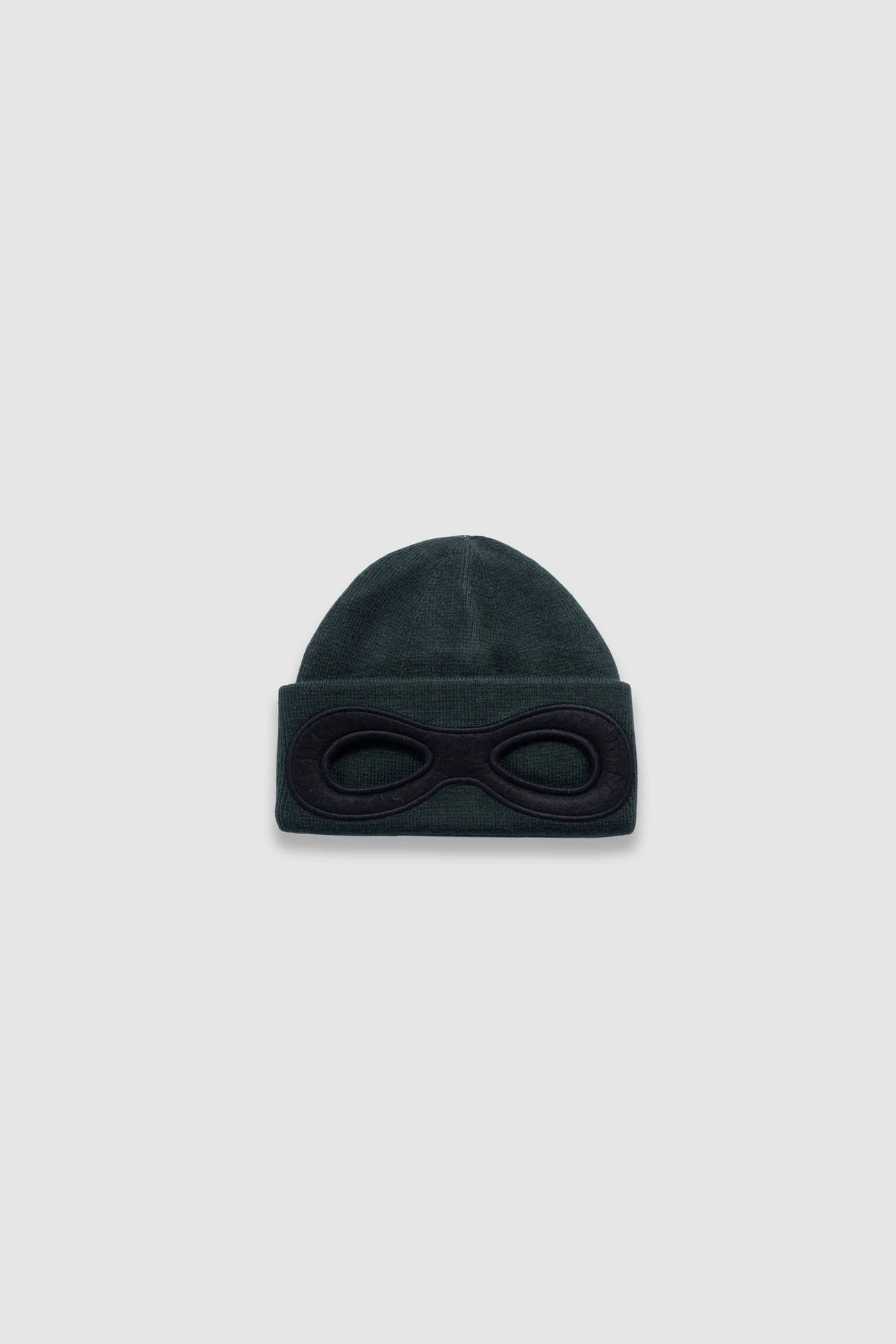 BOYS’ GREEN KNIT BEANIE WITH MASK CUT-OUT ON TURN UP 2
