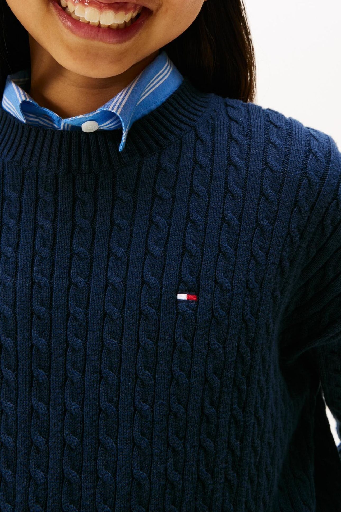 GIRLS CABLE KNIT SWEATER DARK BLUE 8