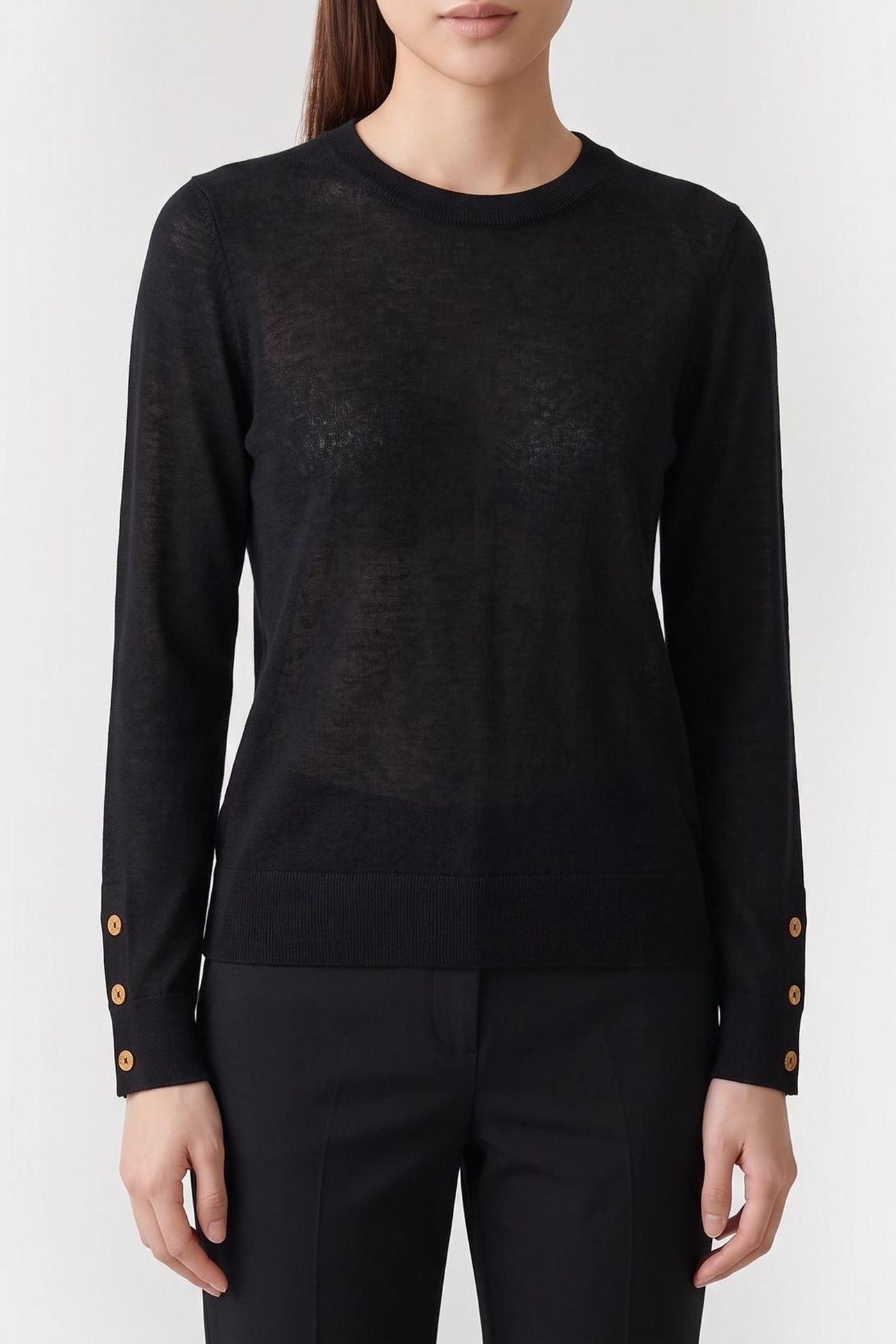 MERINO BUTTON SLEEVE LS SWEATER BLACK 1