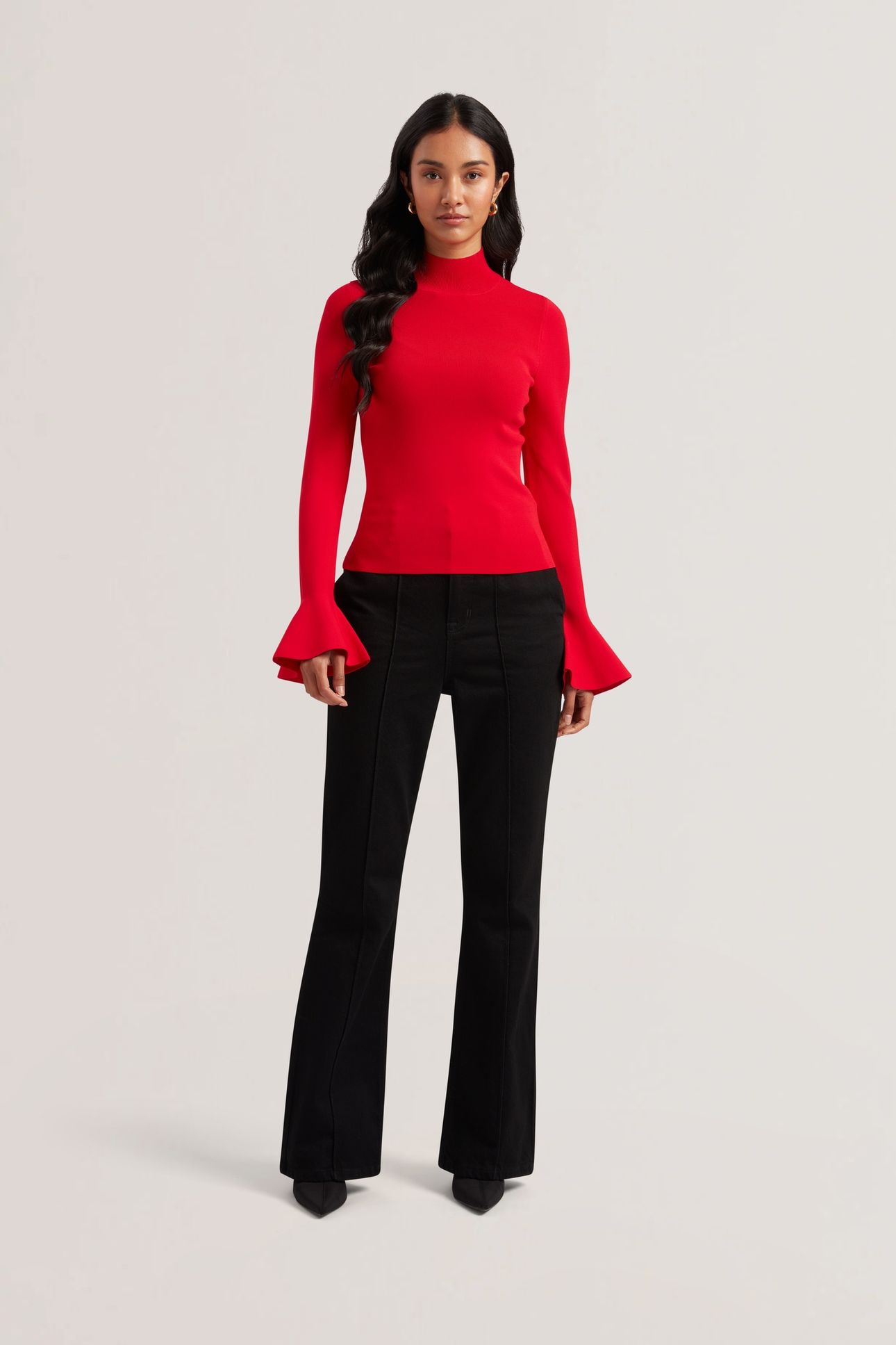 LAYNHA HIGH NECK KNITTED FRILL SLEEVE RED 4