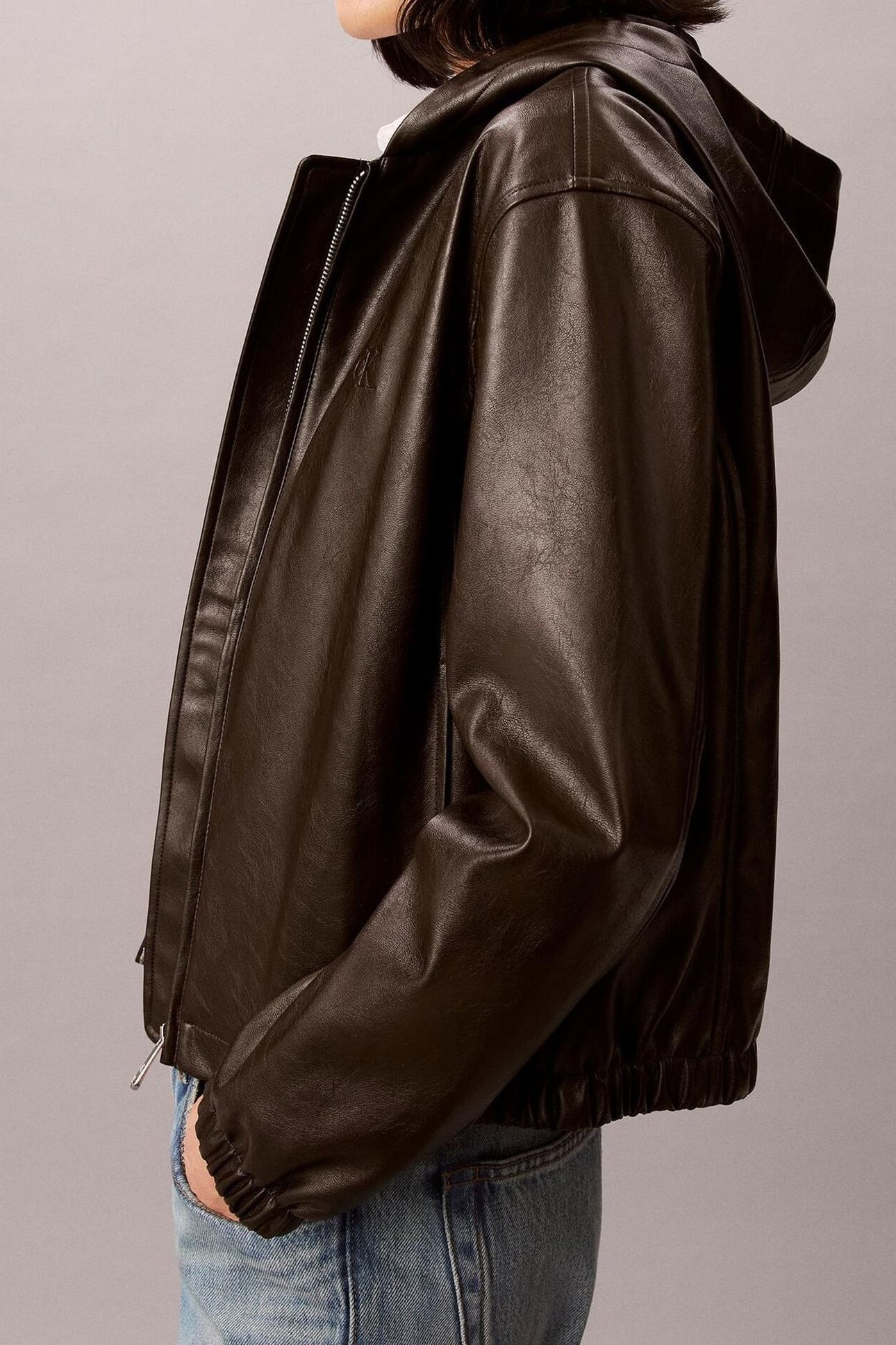 CROPPED HOODED FAUX DARK COFFEE 4