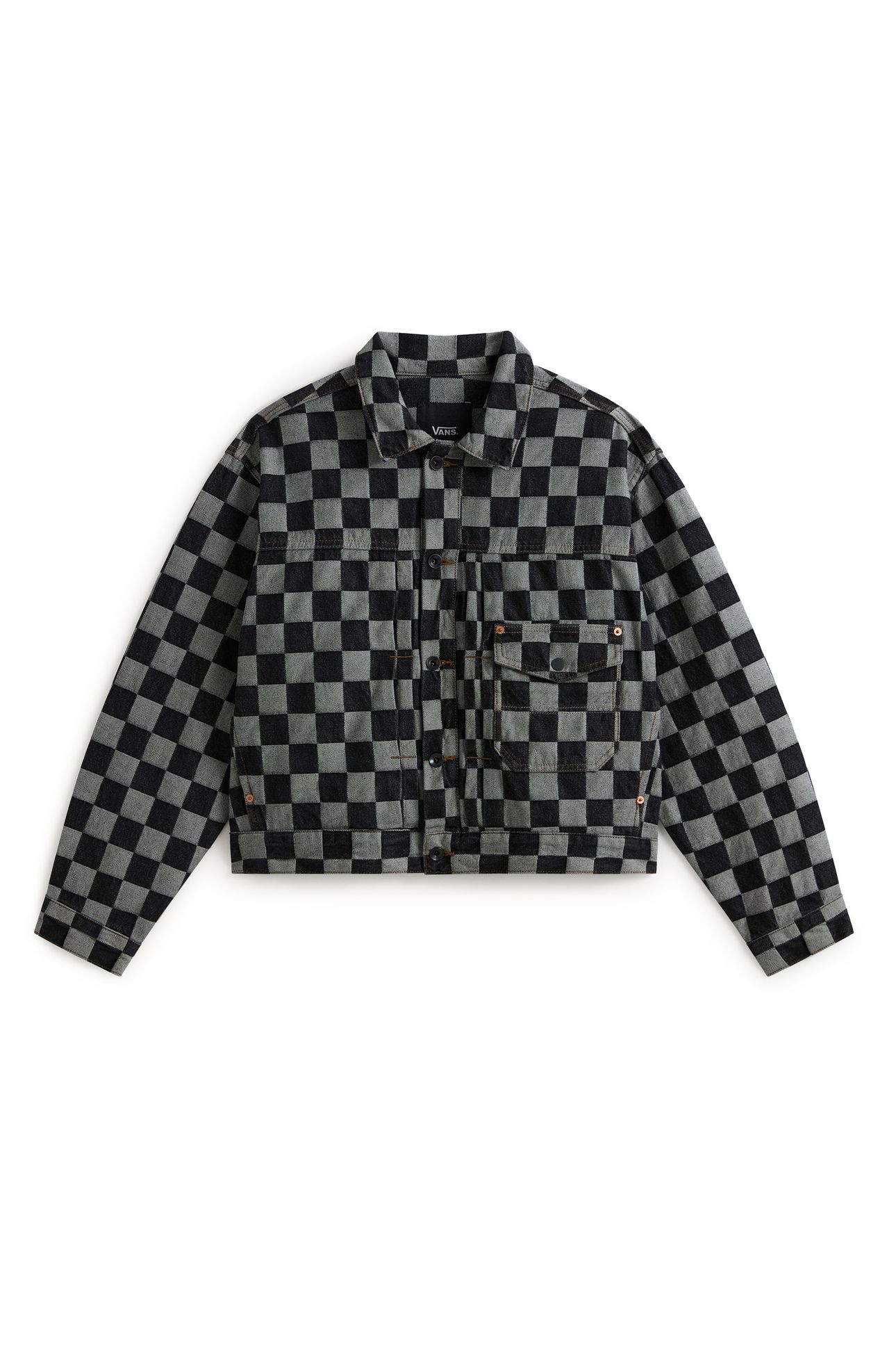 CHECK-5 CHECKERBOARD DENIM TRUCKER JACKE BLACK 4