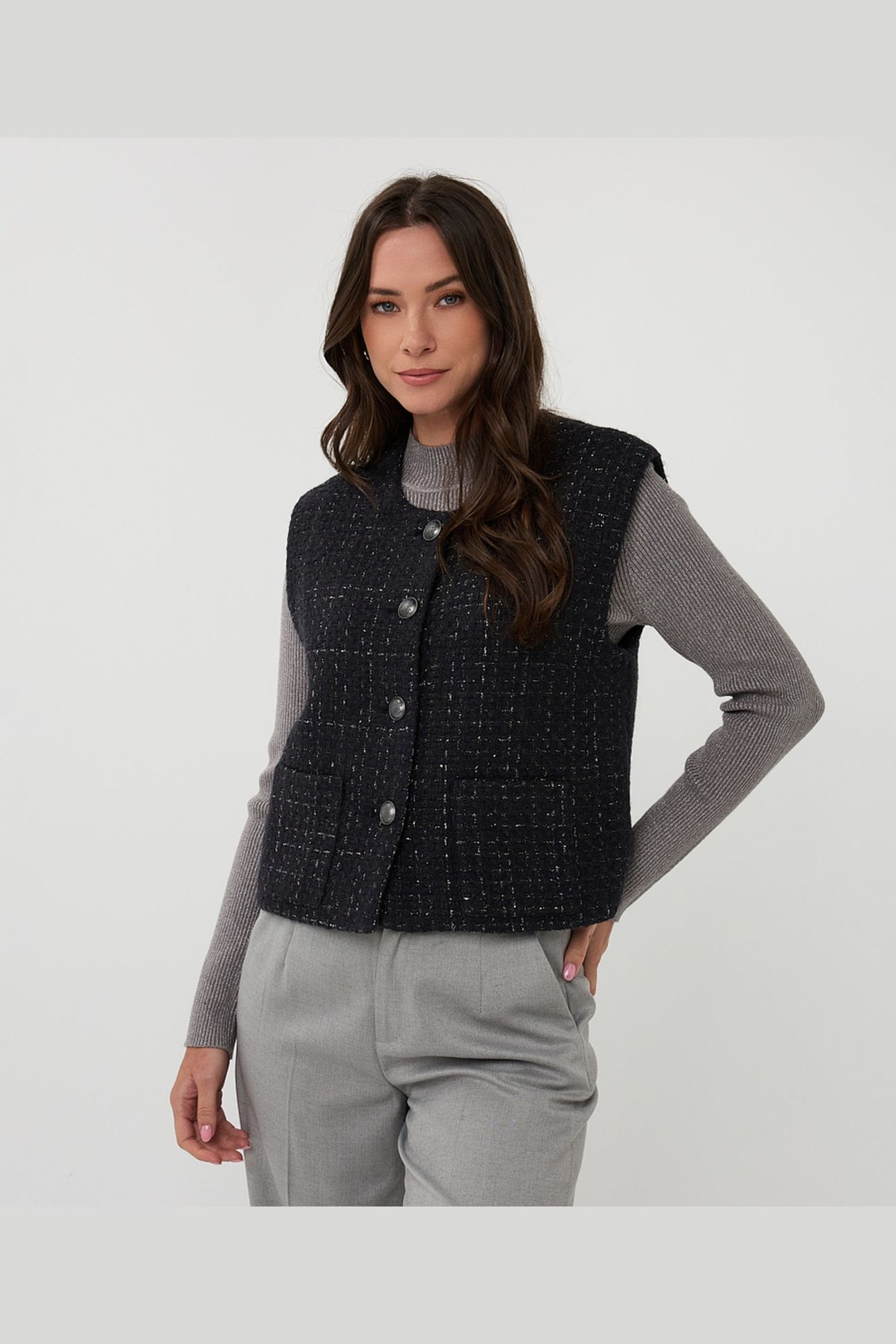 GILET TWEED ANTHRACITE 1