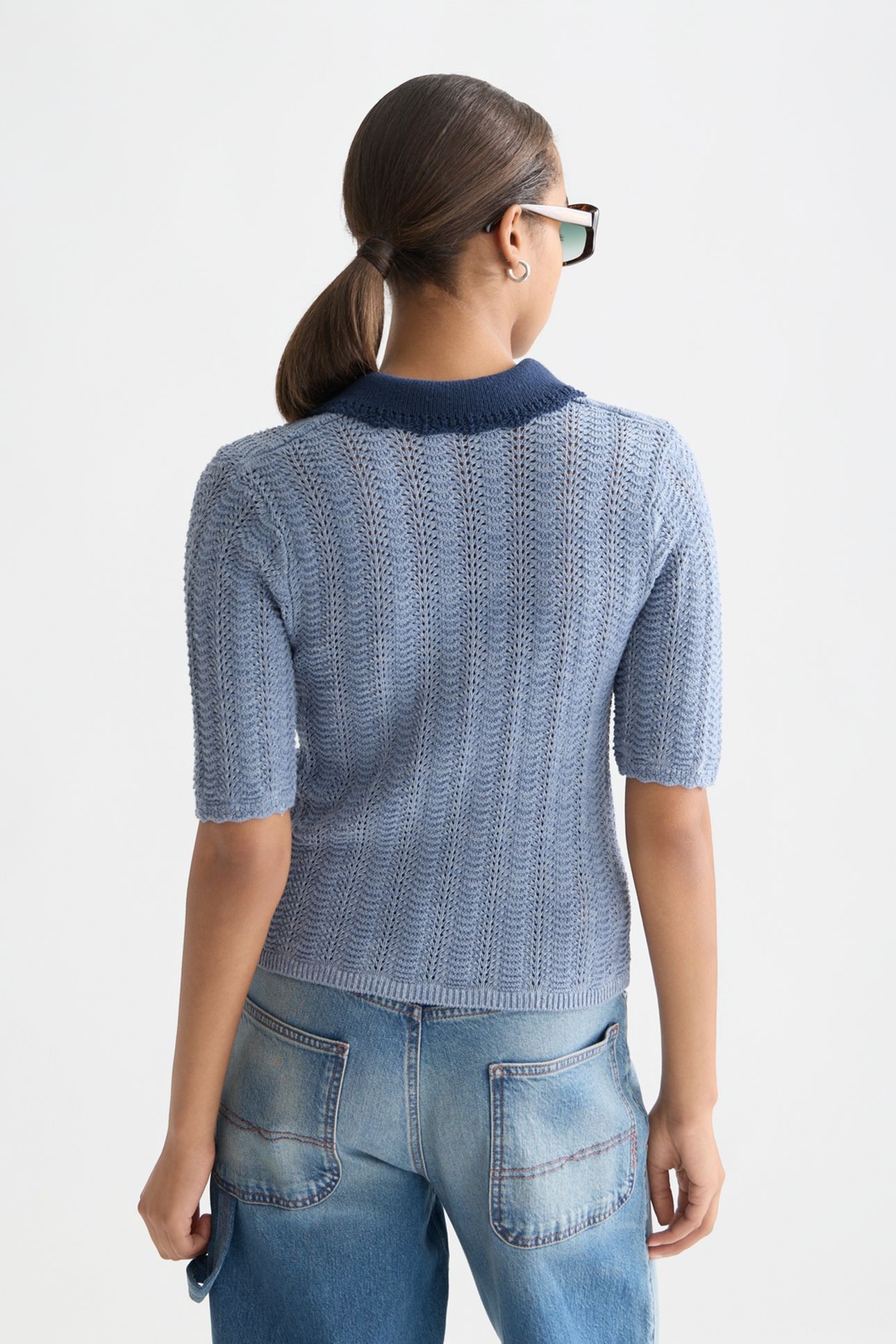 POINTELLE COLLARED KNITTED TEE INFINITY MELANGE 2