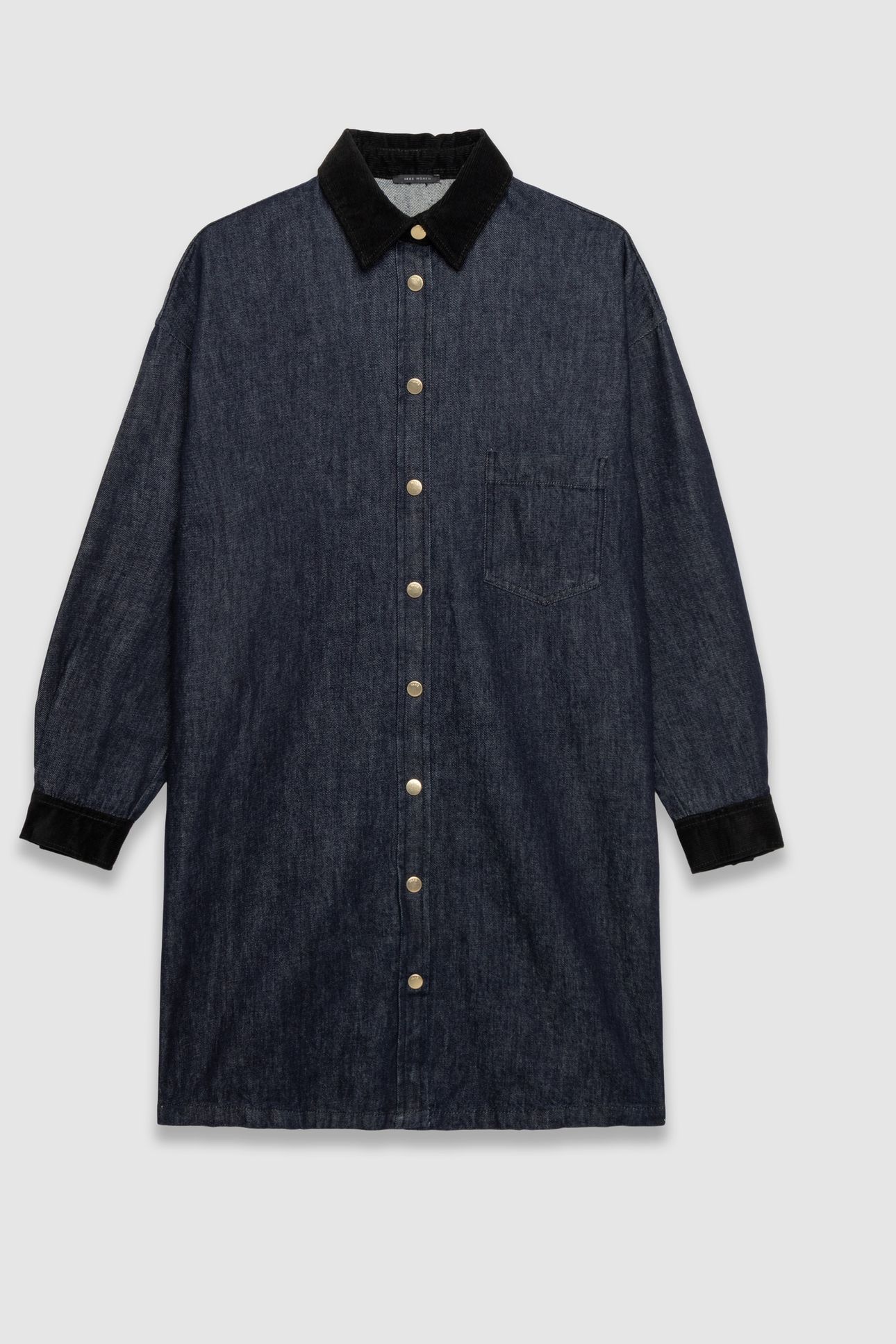 BLUE DENIM SHIRT DRESS, VELVET COLLAR AND CUFFS 4