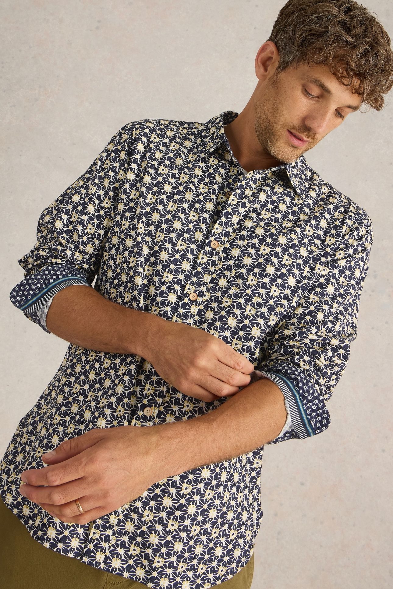 FUJI FLOWER PRINTED SHIRT NAVY PR 1