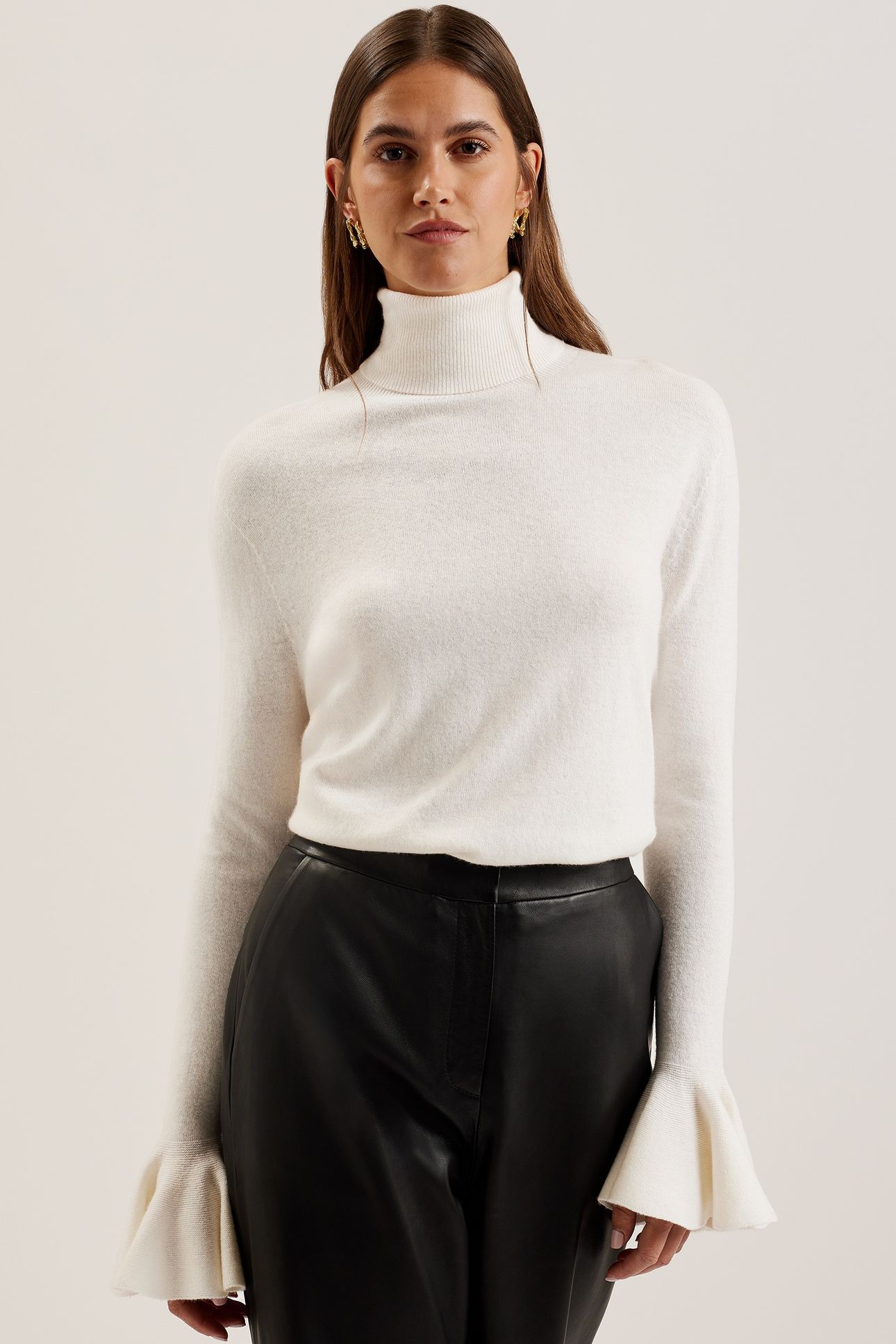 TAMSENN ROLL NECK FLUTED SLEEVE SWEATER IVORY 1