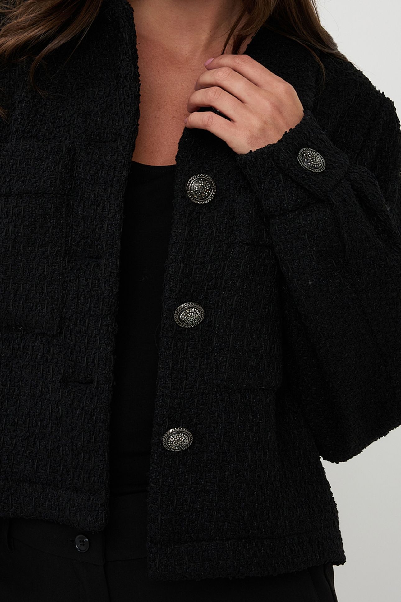 JACKET SOLID TWEED FANCY BUTTONS BLACK 7