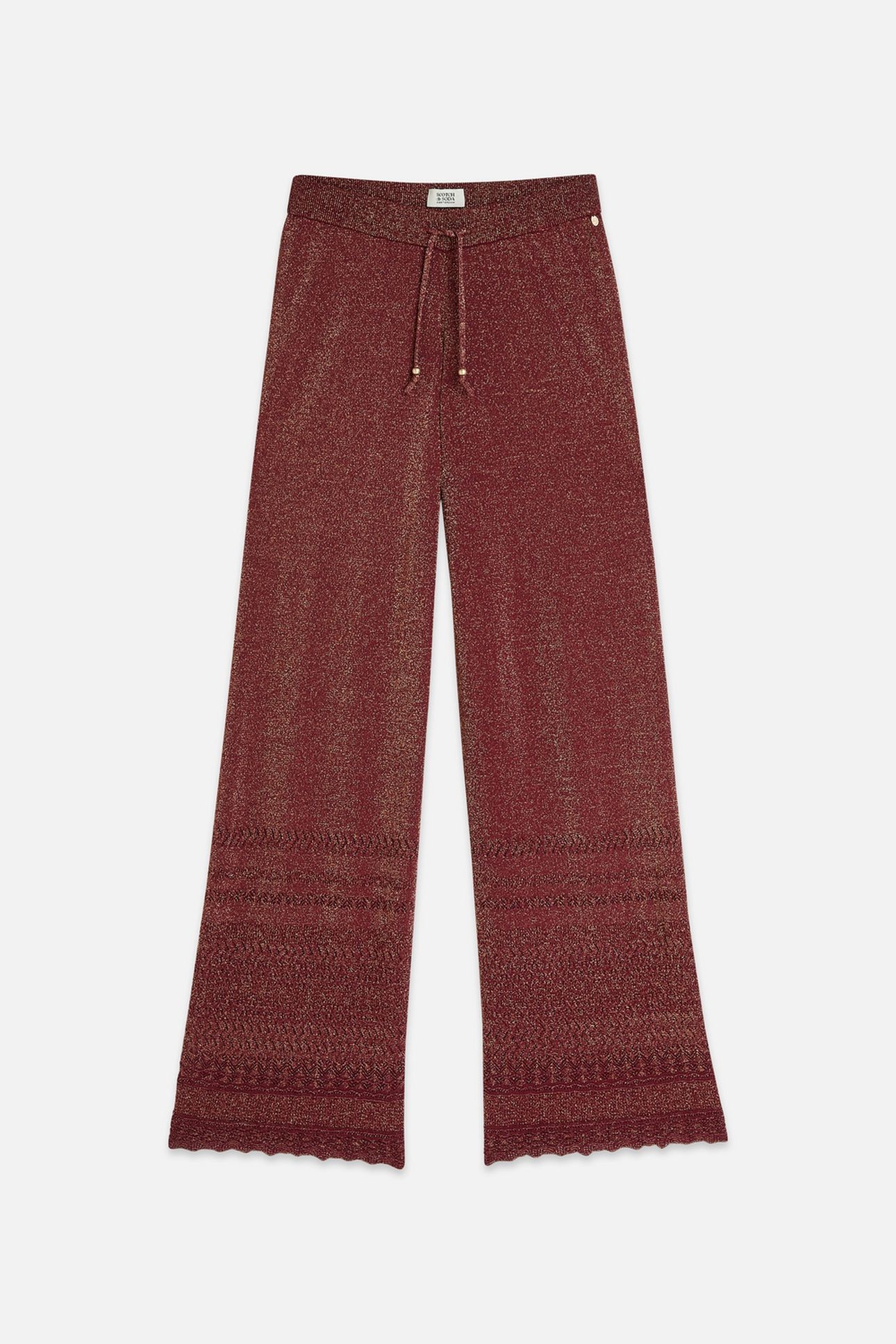 METALLIC POINTELLE KNITTED TROUSERS BURNT HENNA 4