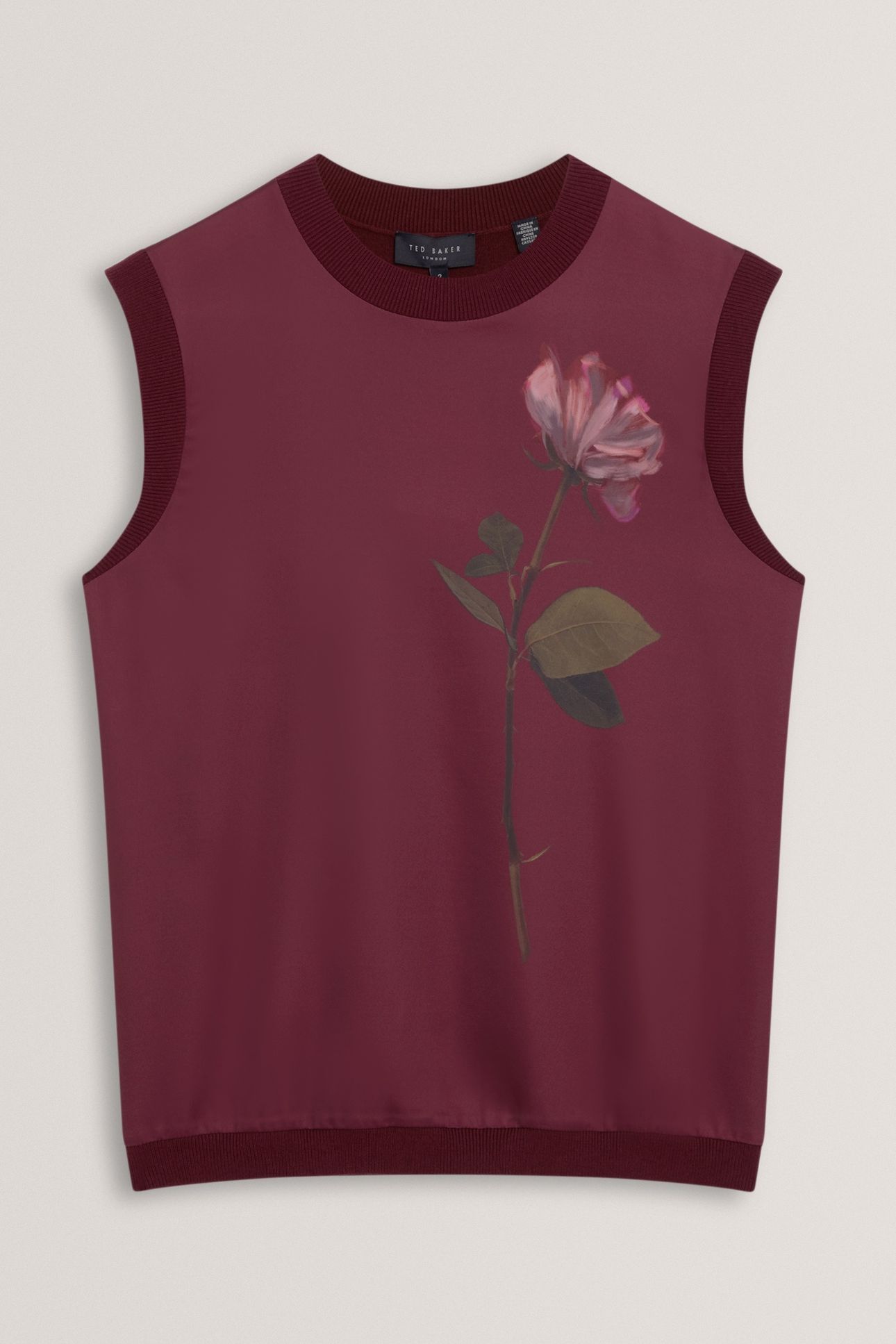 FLORAL PRINTED WOVEN FRONT TANK MAROON 3