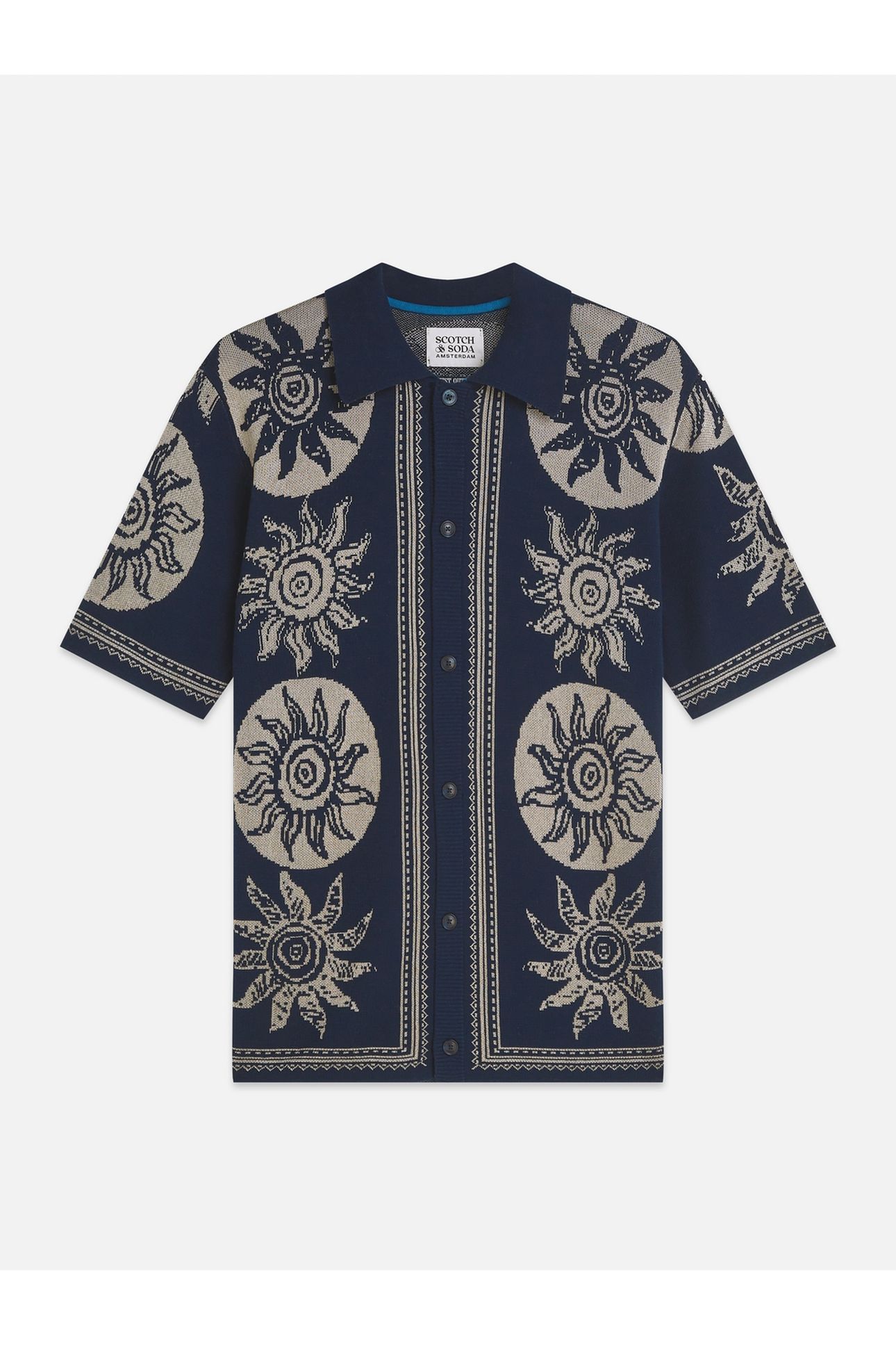 KNITTED JAQUARD SHORT SLEEVE SHIRT NAVY 1