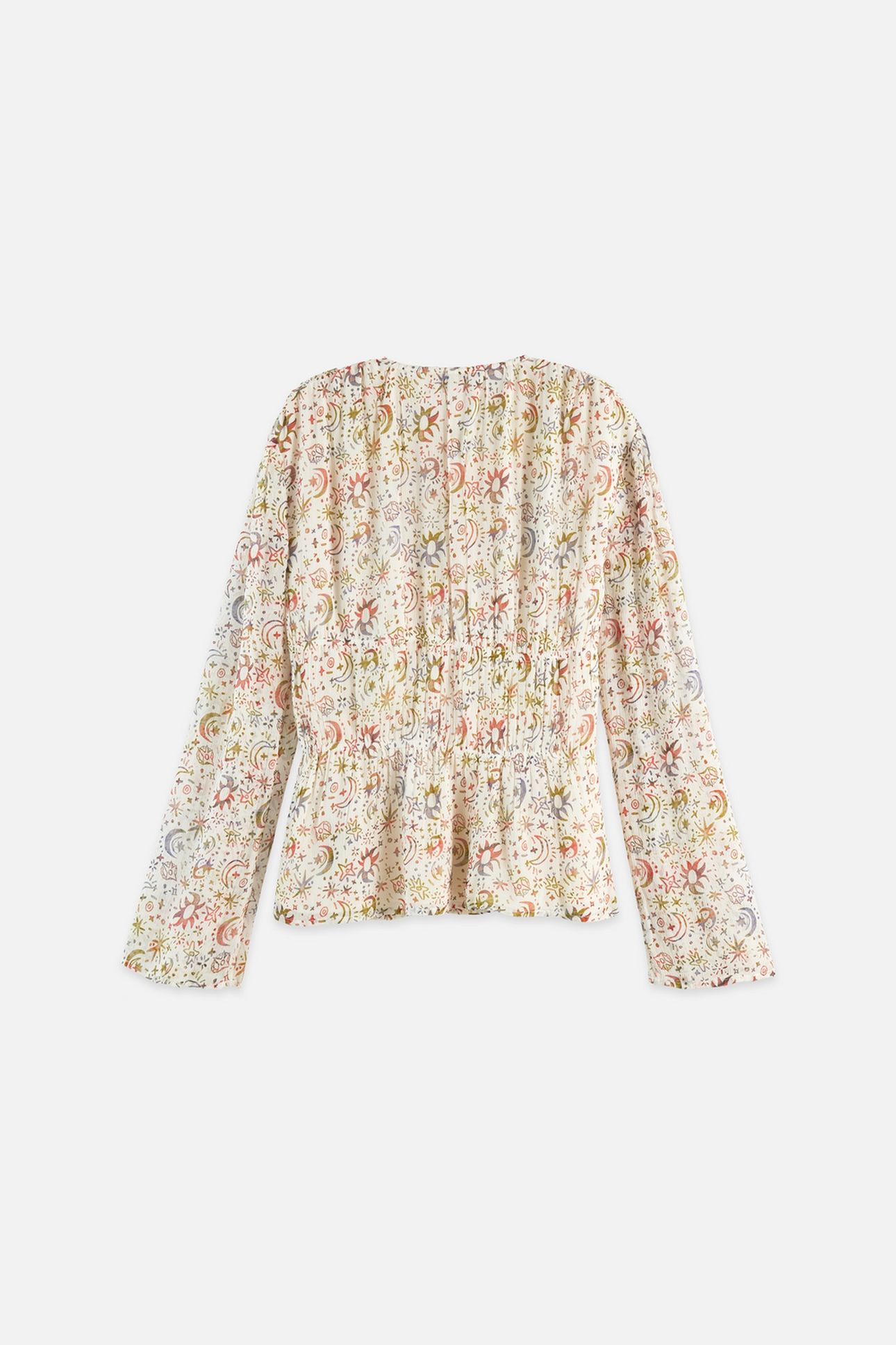 PRINTED TIED FRONT WOVEN TOP COSMIC SKY EGGNOG 5