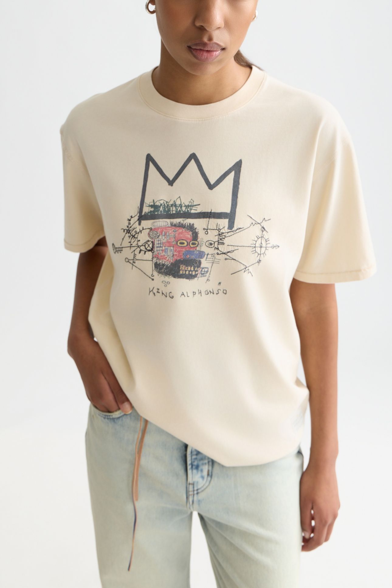 BASQUIAT WASHED ARTWORK T-SHIRT EGGNOG 6