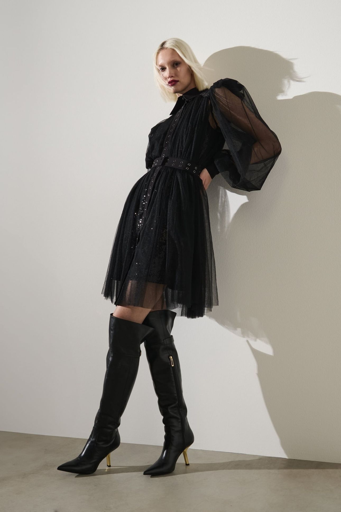 MATERIAL MIX FASHION DRESS BLACK 8