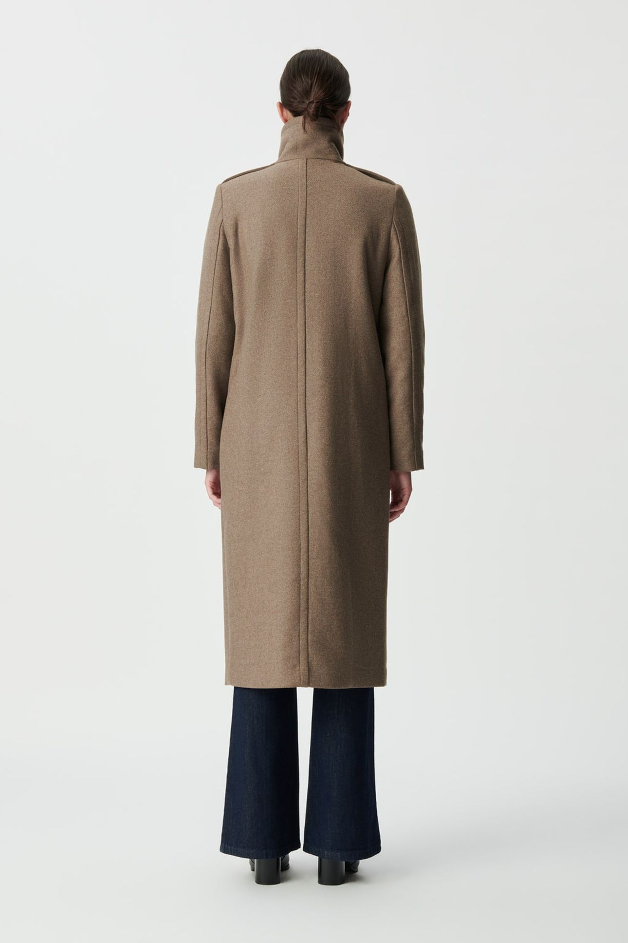 BEIGE WOOLCLOTH BELTED PEA-STYLE LONG COAT 2