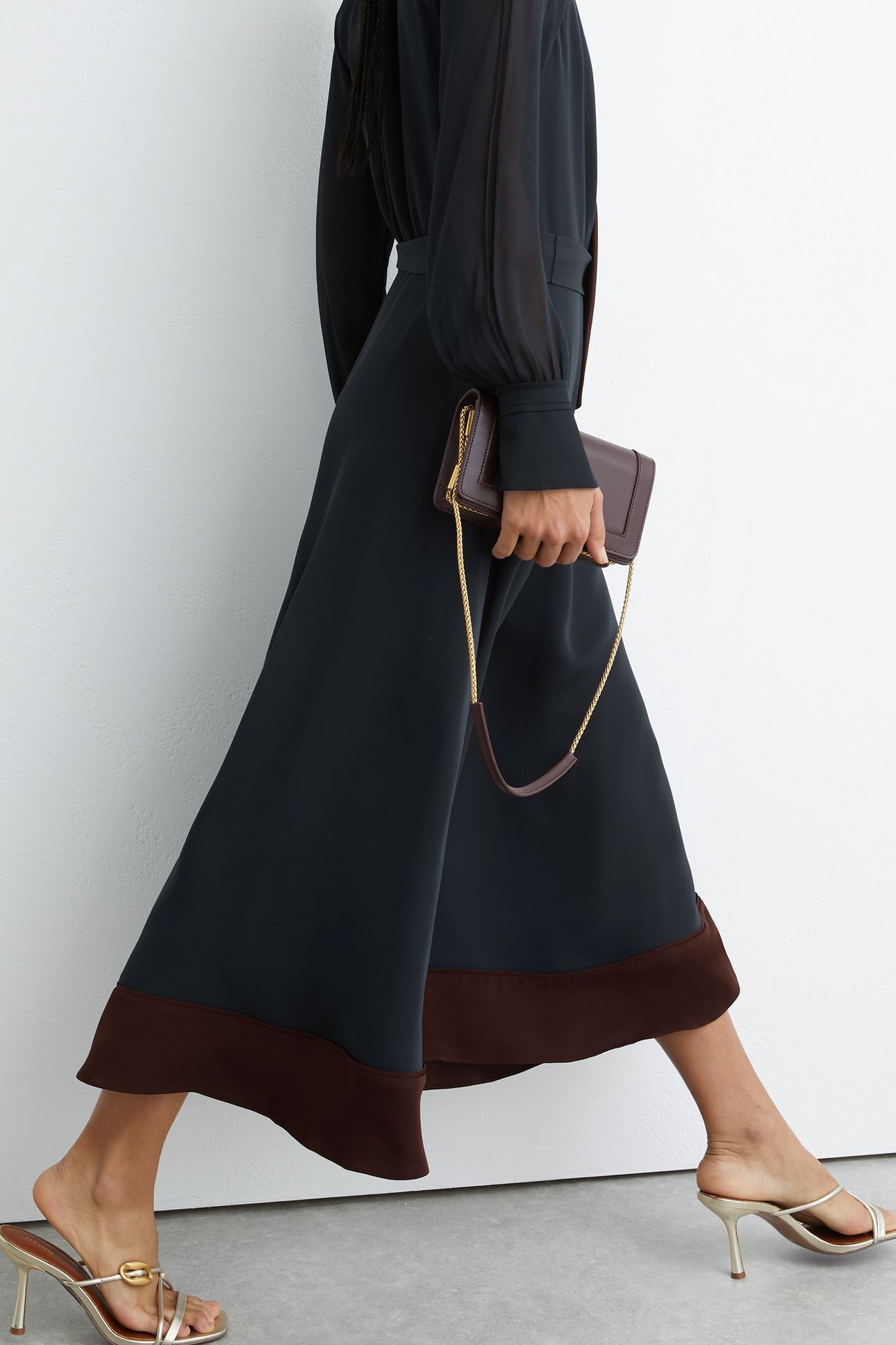 TIE NECK MIDI DRESS NAVY/BURGUNDY 3