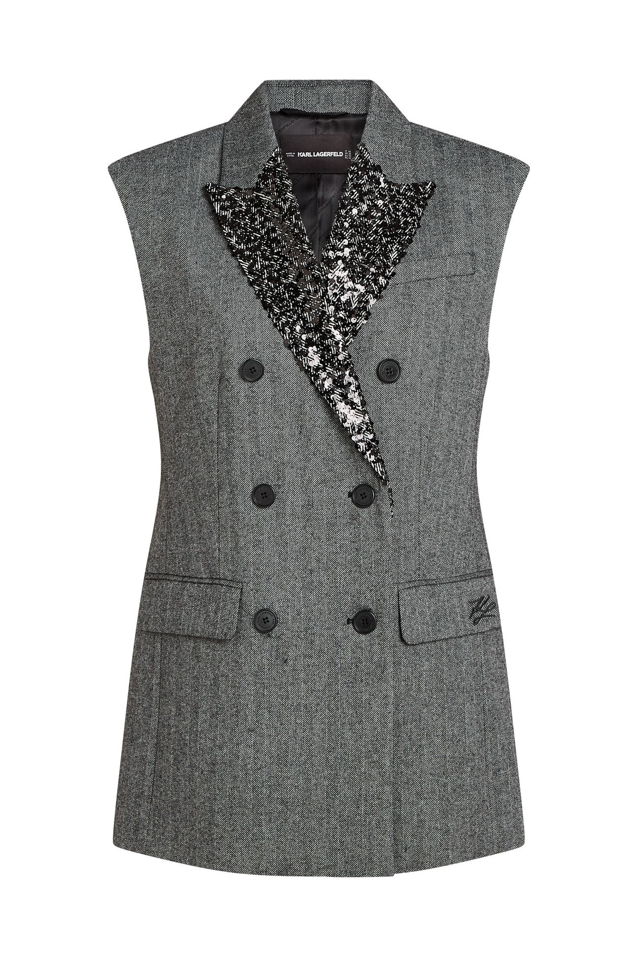 EMBELLISHED LAPEL TWEED GILET GREY/BLACK 4