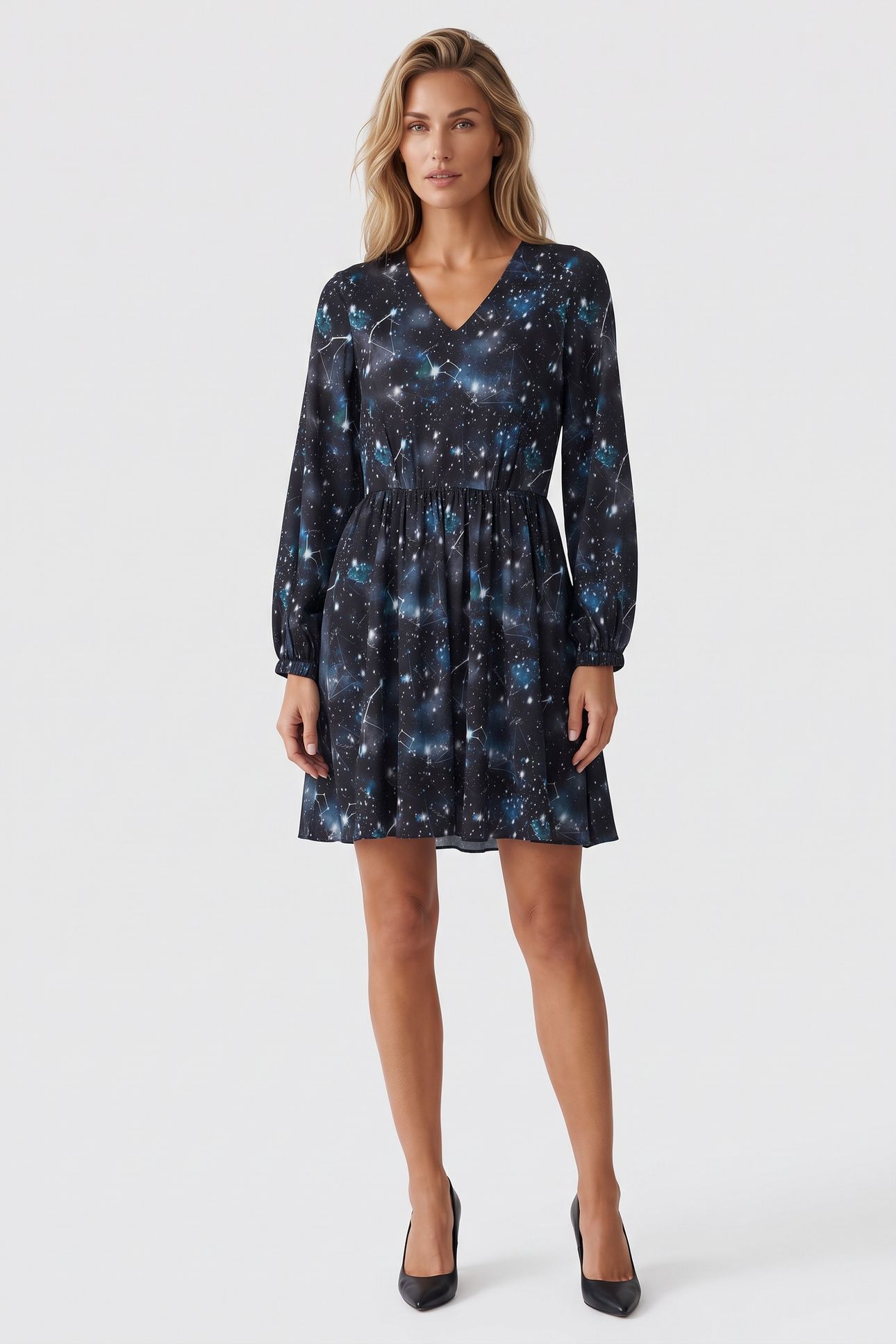 COSMIC PRINT LS DRESS BLACK 1