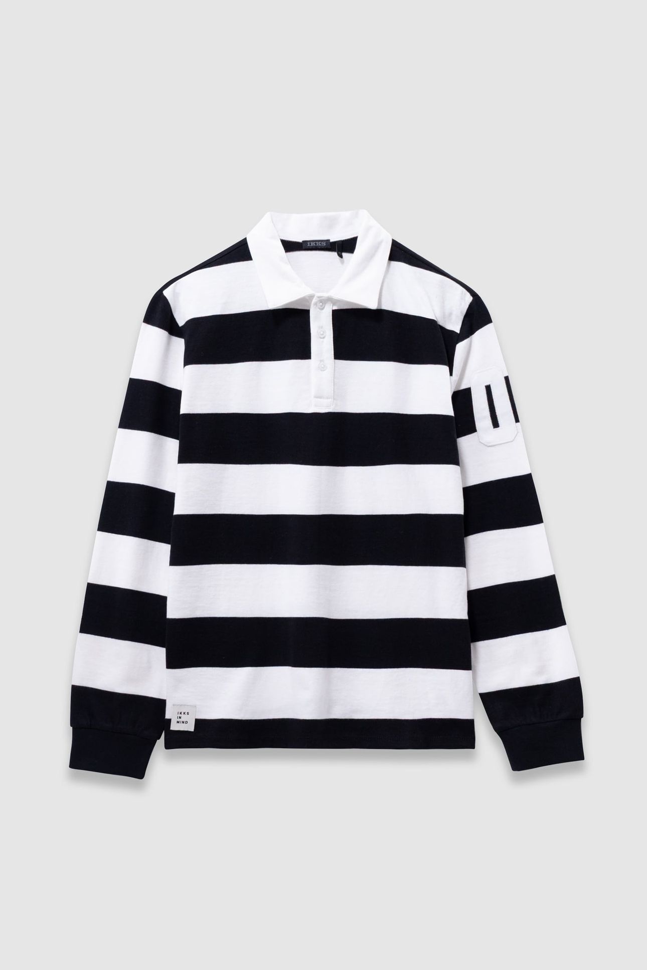 BOYS’ BLACK LONG-SLEEVED POLO SHIRT WITH ECRU STRIPES 1