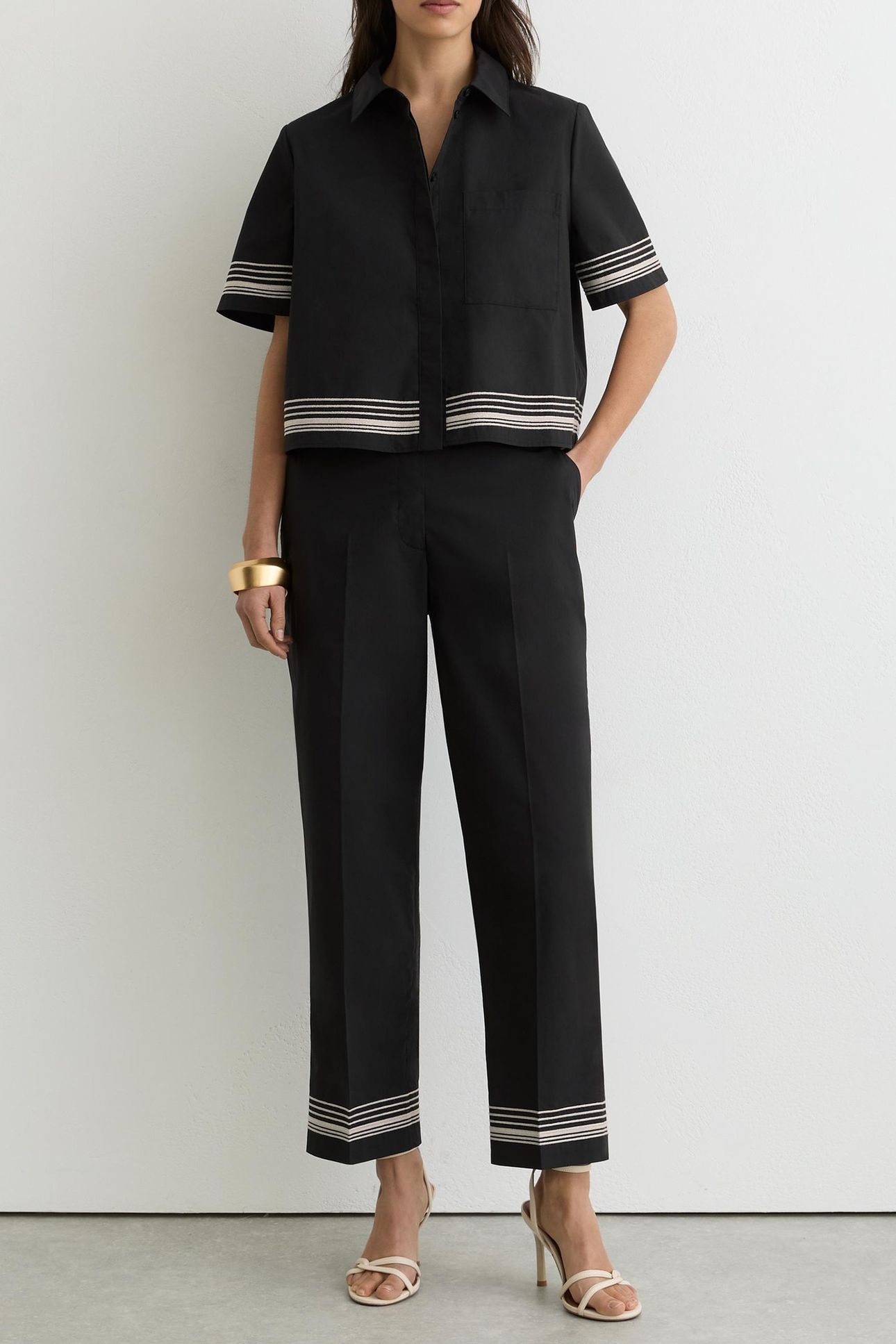 TAPER TROUSER WITH STRIPE DETAIL BLACK/IVORY 1