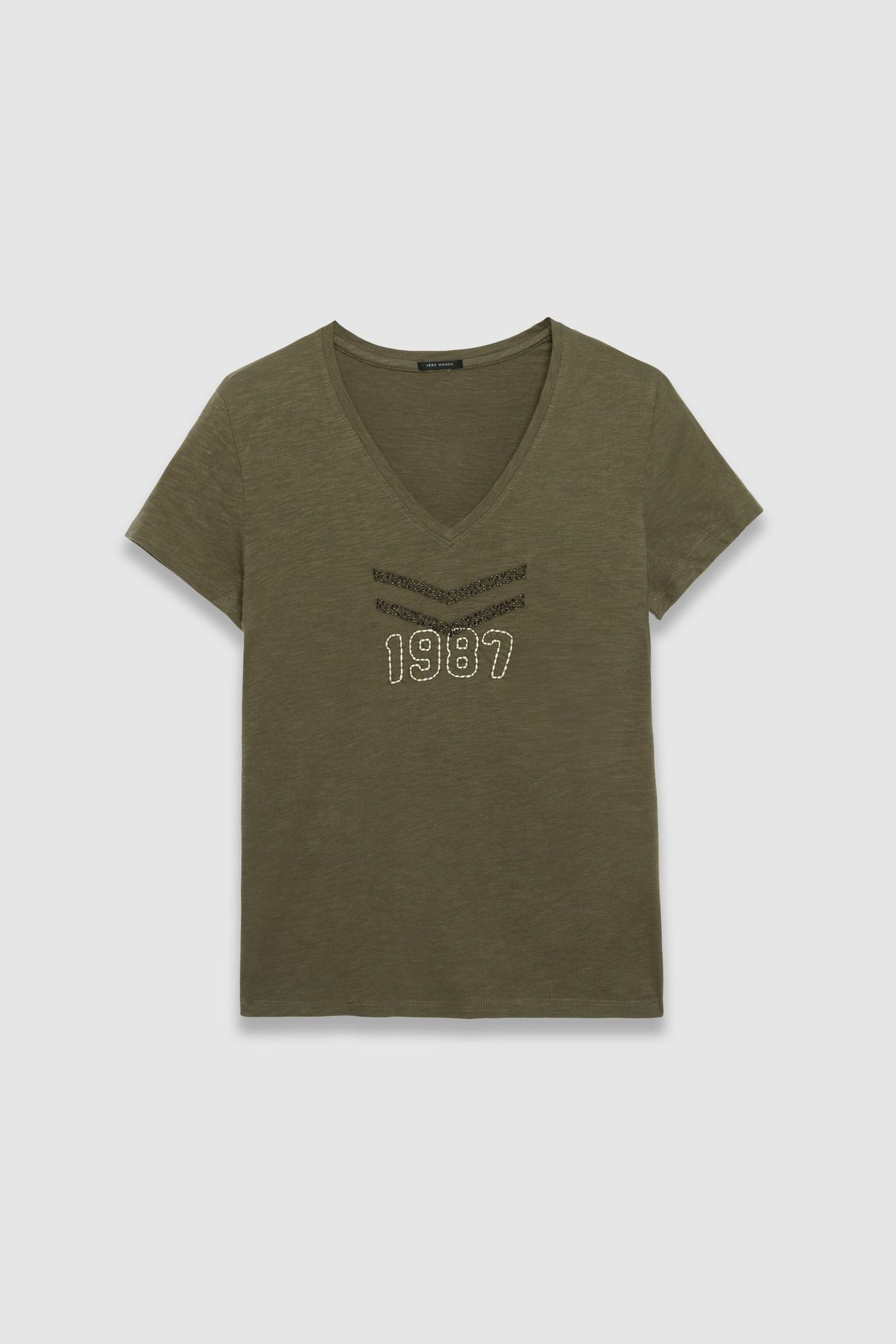KHAKI ORGANIC COTTON T-SHIRT, EMBROIDERED CHEVRONS 4