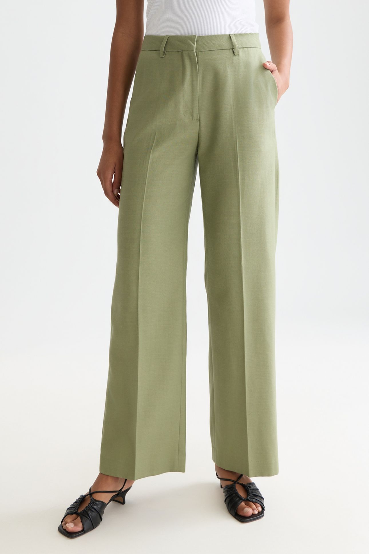 EDIE - HIGH RISE WIDE LEG PANTS OIL GREEN 1