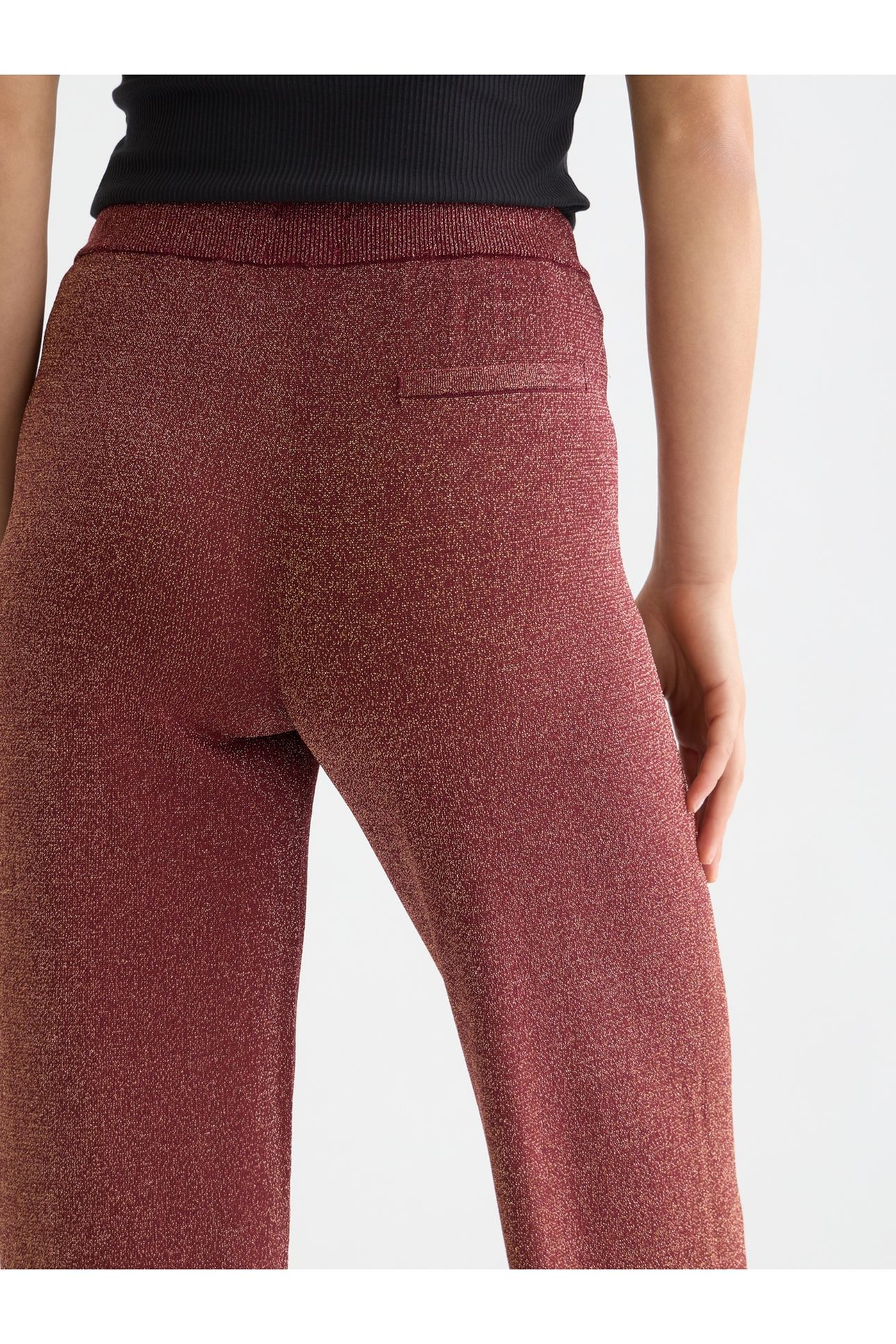 METALLIC POINTELLE KNITTED TROUSERS BURNT HENNA 6