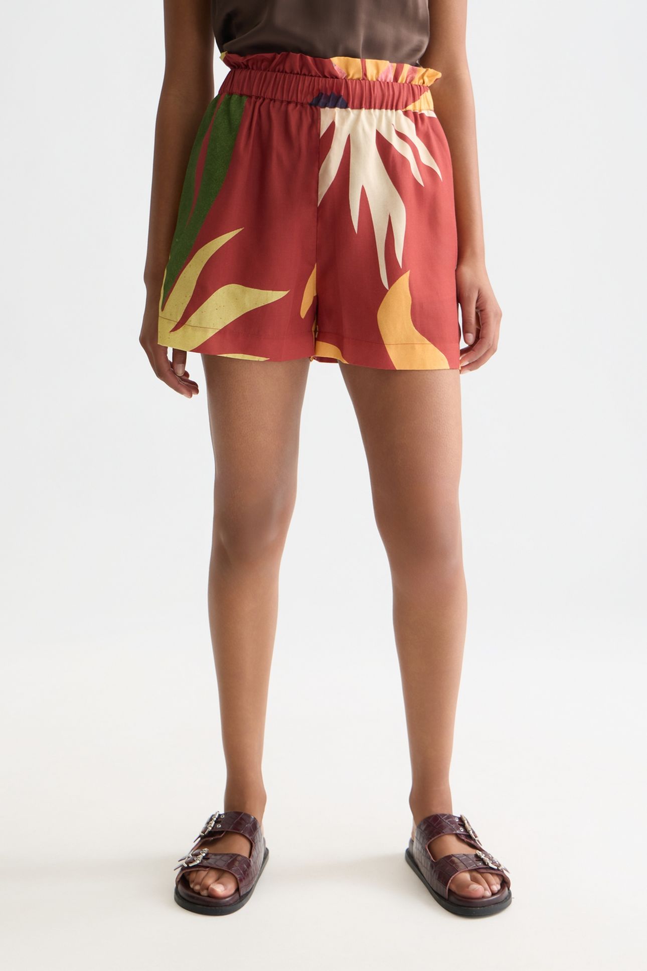 PRINTED HIGH-RISE ELASTIC WAIST SHORTS DESERT HAWAIIAN BURNT 1