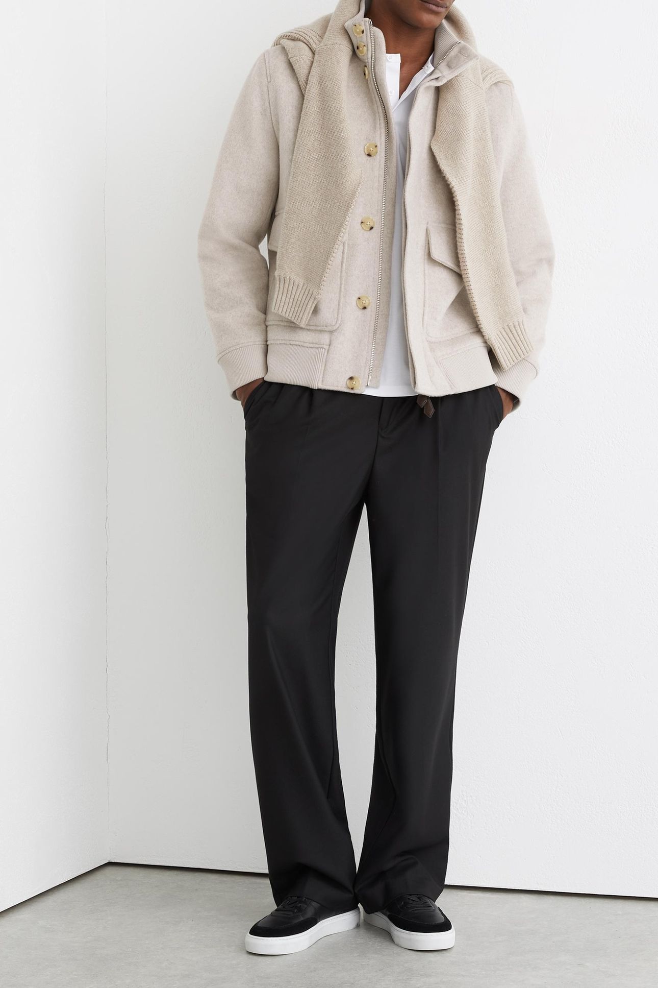 SHORT WOOL BOMBER JACKET OATMEAL 1