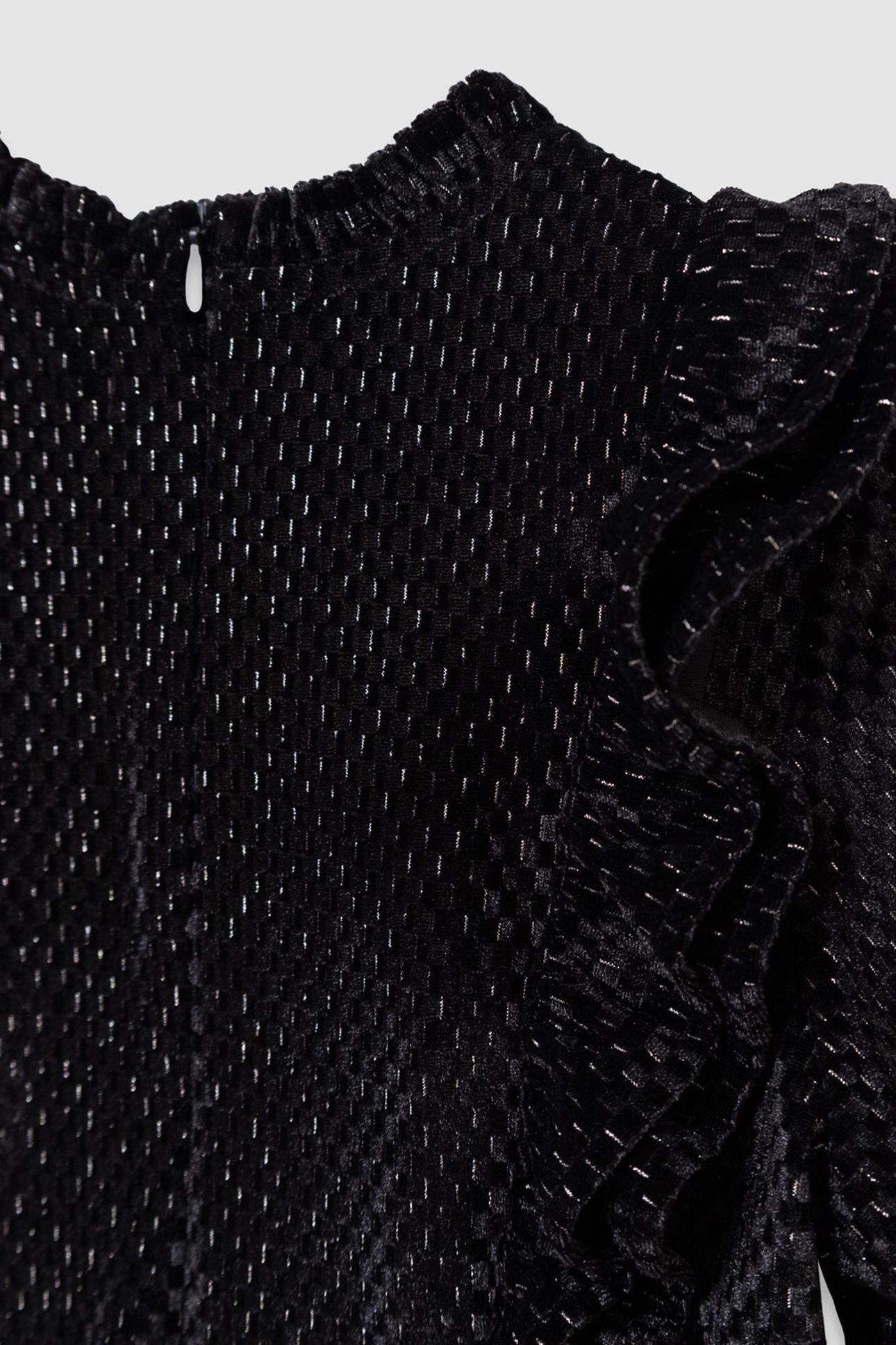 GIRL'S BLACK VELVET DRESS WITH RUFFLE DETAIL 5