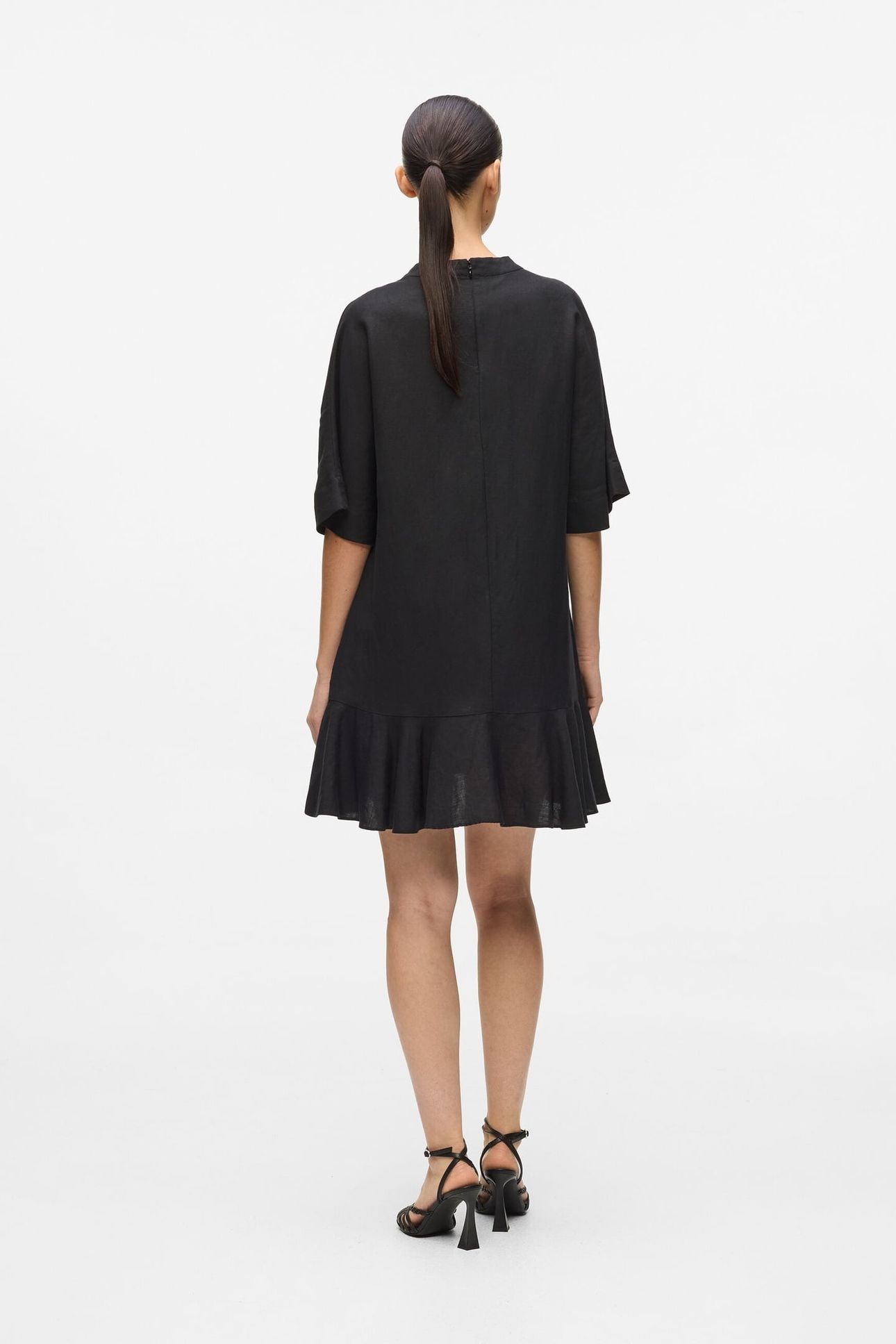 LINEN BLEND SHIFT DRESS BLACK 2