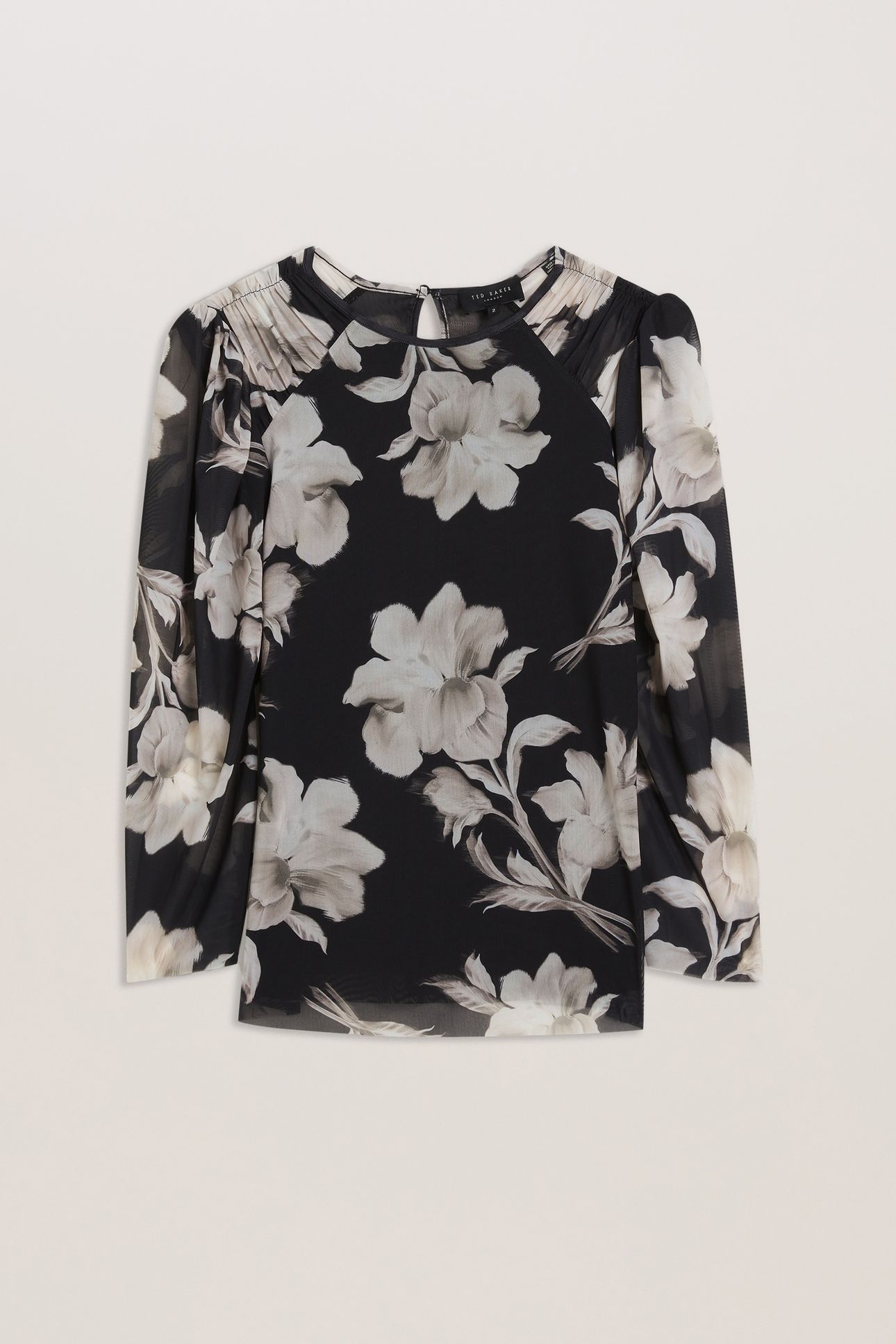 DORATHY PRINTED MESH GATHERED SHOULDER BLACK 3