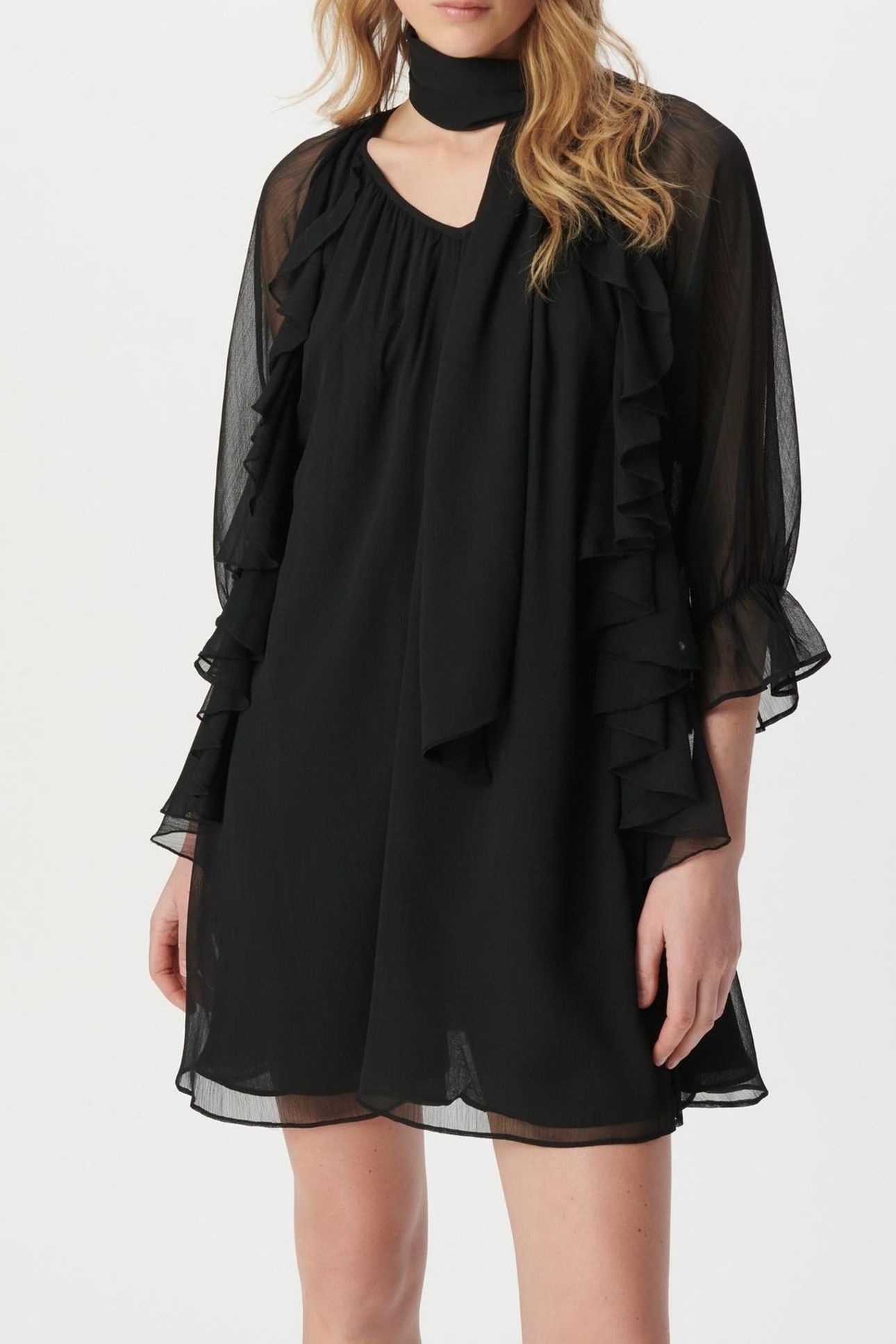 BLACK RUFFLED EVENING DRESS 1