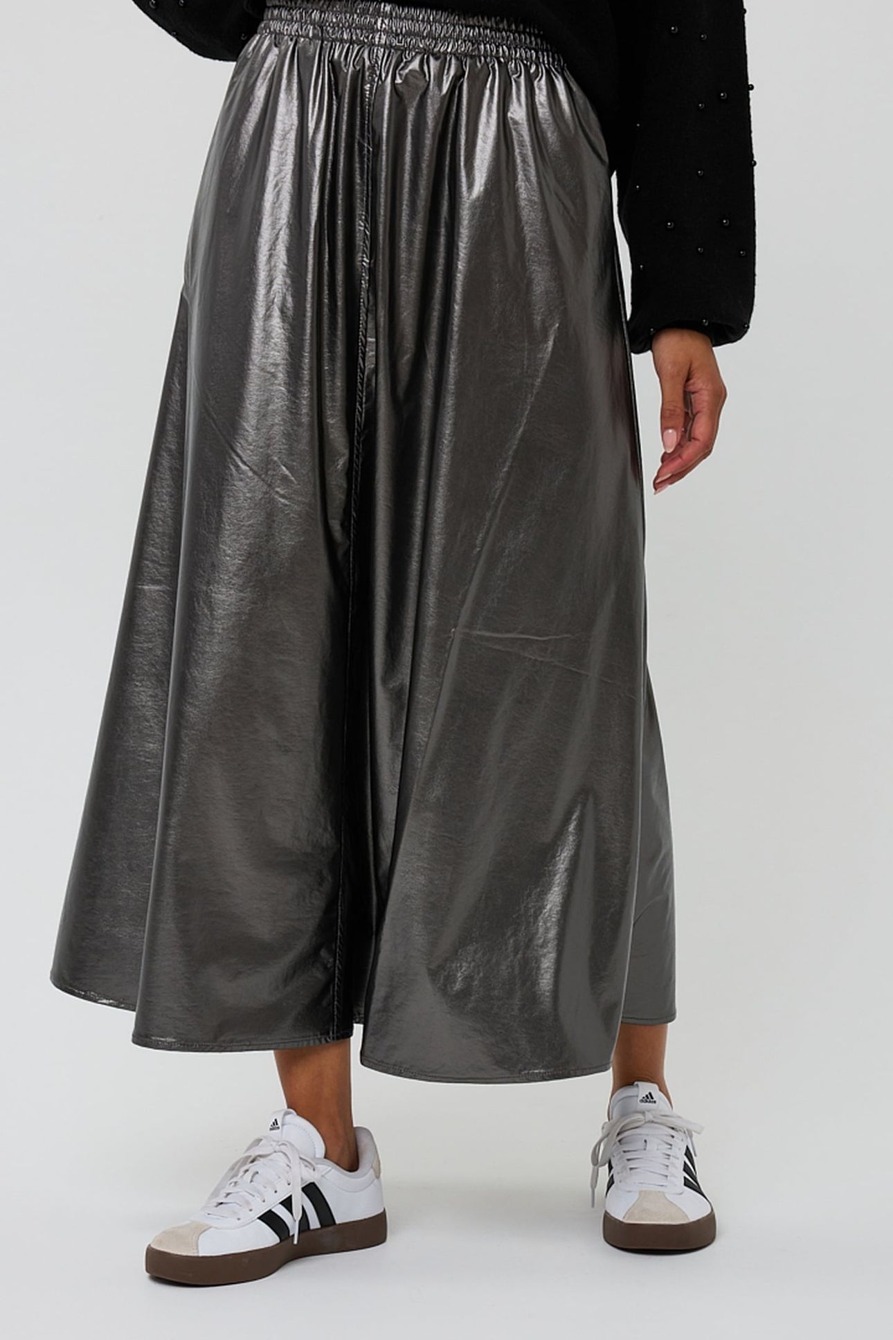 SKIRT LONG METALLIC PU GREY 1