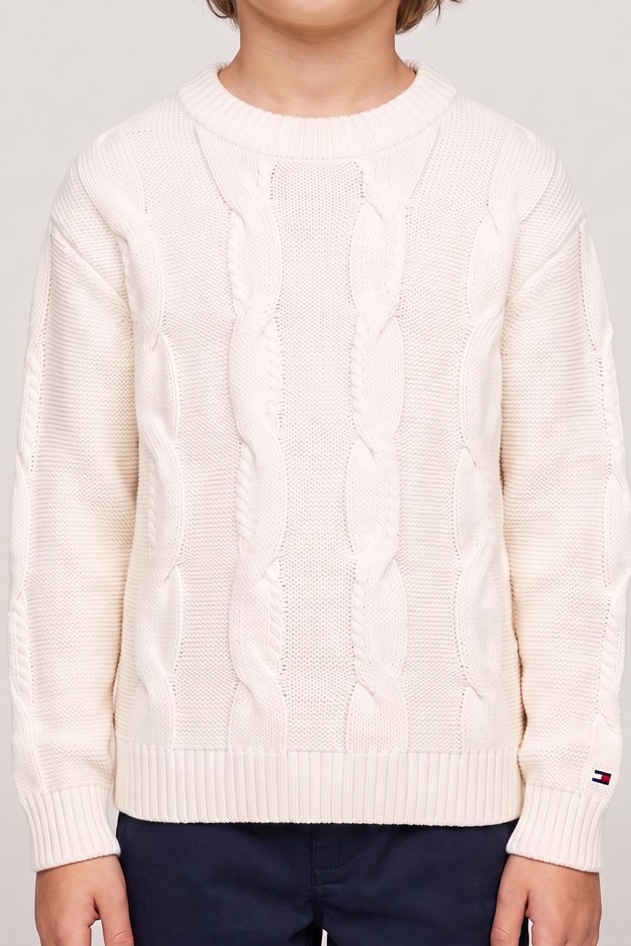 BOYS CHUNKY CABLE COTTON IVORY SILK 1