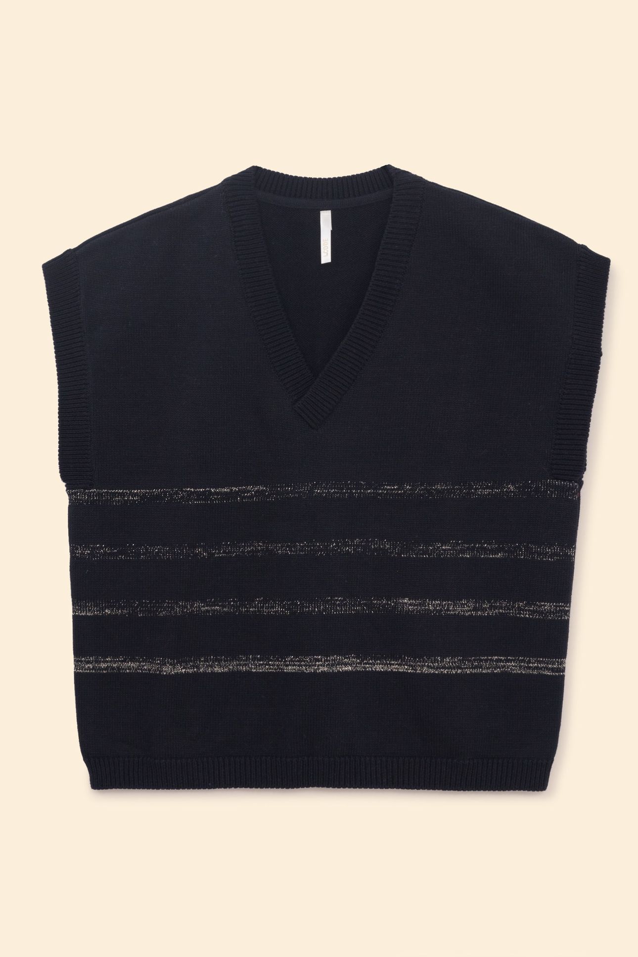 BLACK KNIT SLEEVELESS SWEATER WITH LUREX STRIPES 4