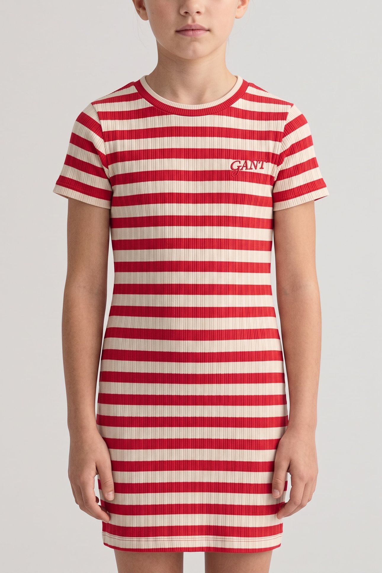 TEEN GIRLS STRIPED RIB T-SHIRT DRESS RUBY RED 1